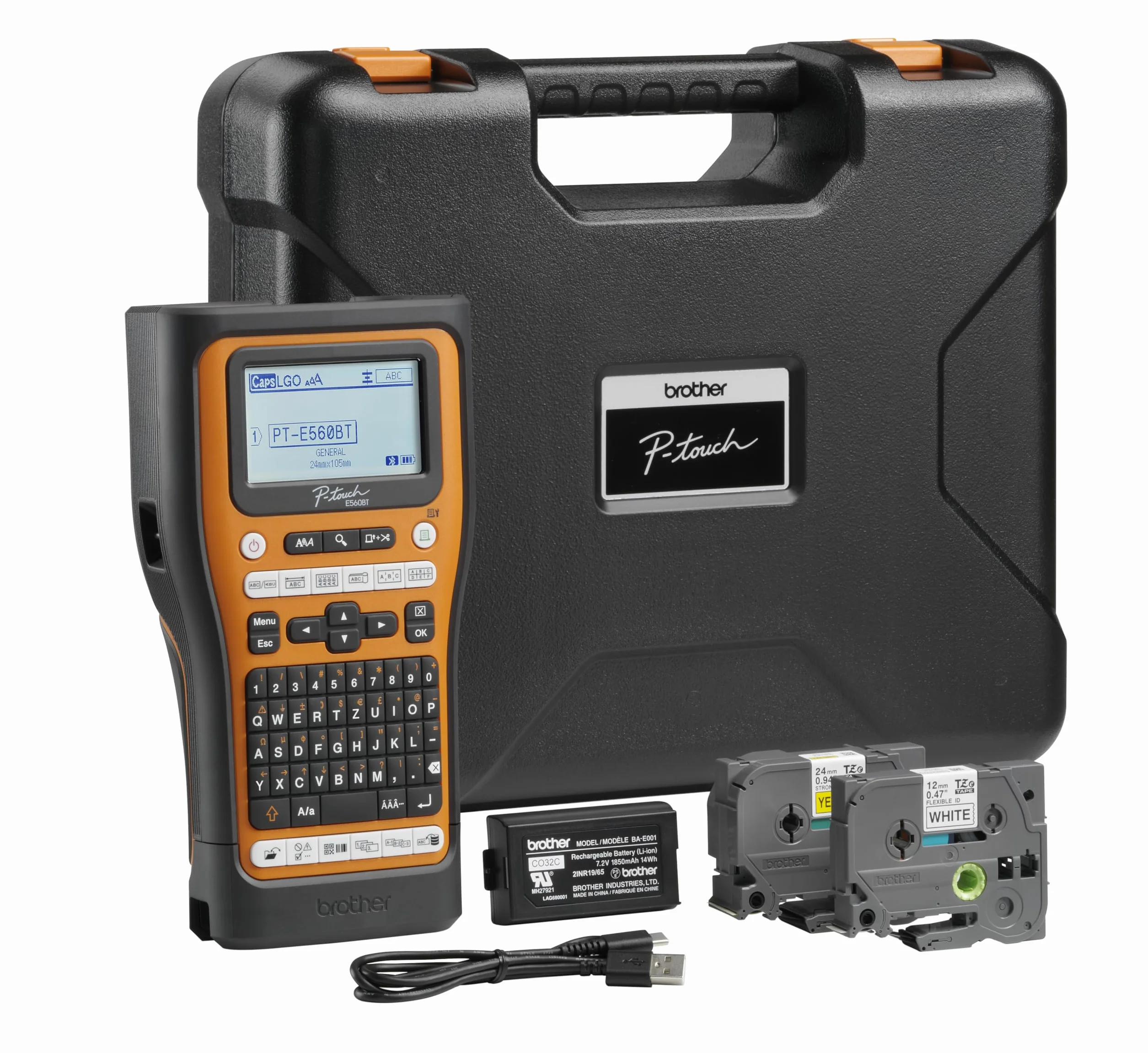 Brother PT-E560BTVP - Etichettatrice industriale con Bluetooth, batteria agli ioni di litio e custodia per il trasporto (per nastri TZE larghi 24 mm, tubi termoretraibili HSE larghi 18 mm, stampa a