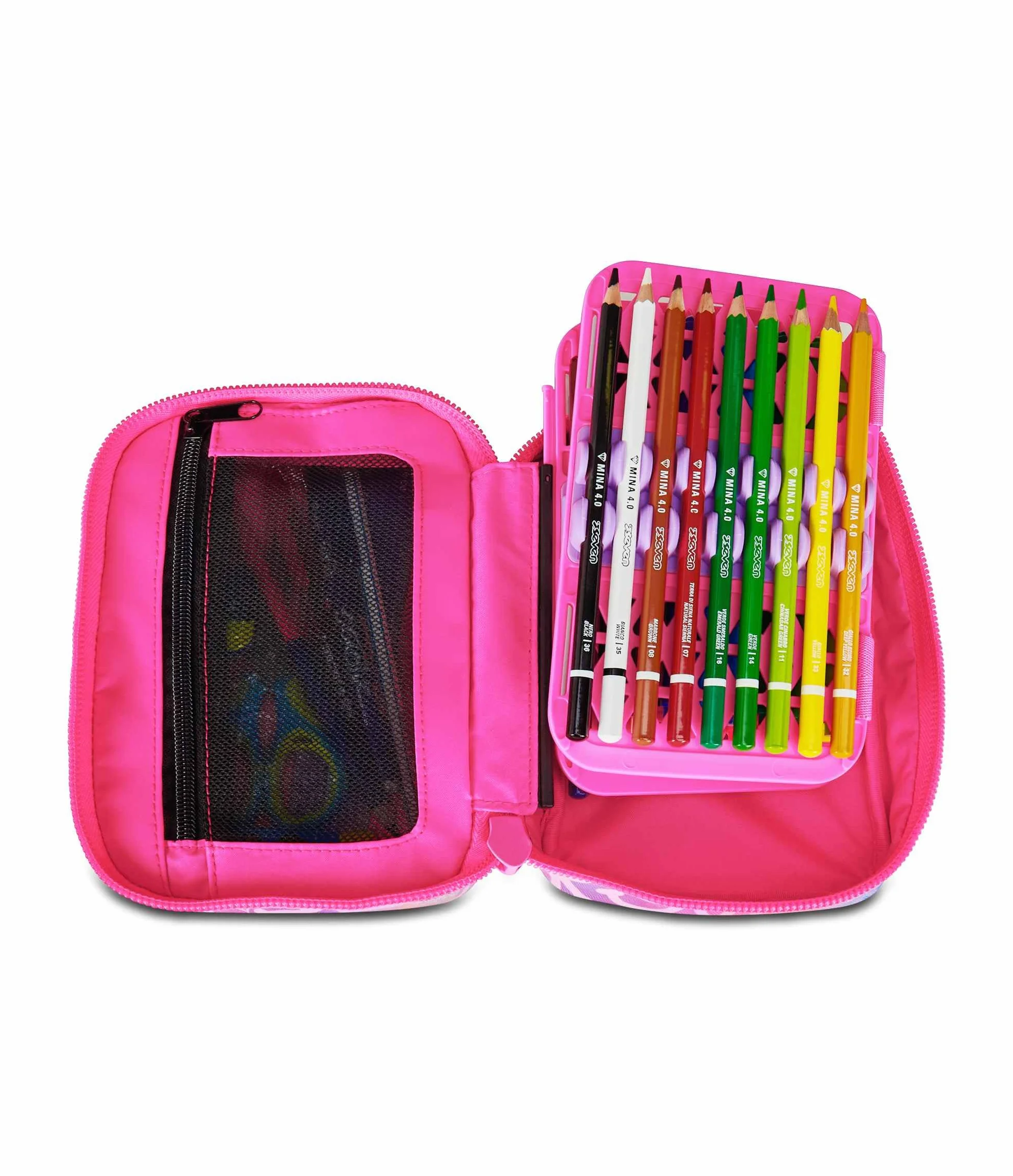 SJ GANG STYLE JAM GANG Astuccio Scuola Speed Pad, Rosa, Portapenne Mono Scomparto con Plance Amovibili, Completo Di Penne, Matite, Colori, Accessori Zaino, Scuola Elementare, Bambina