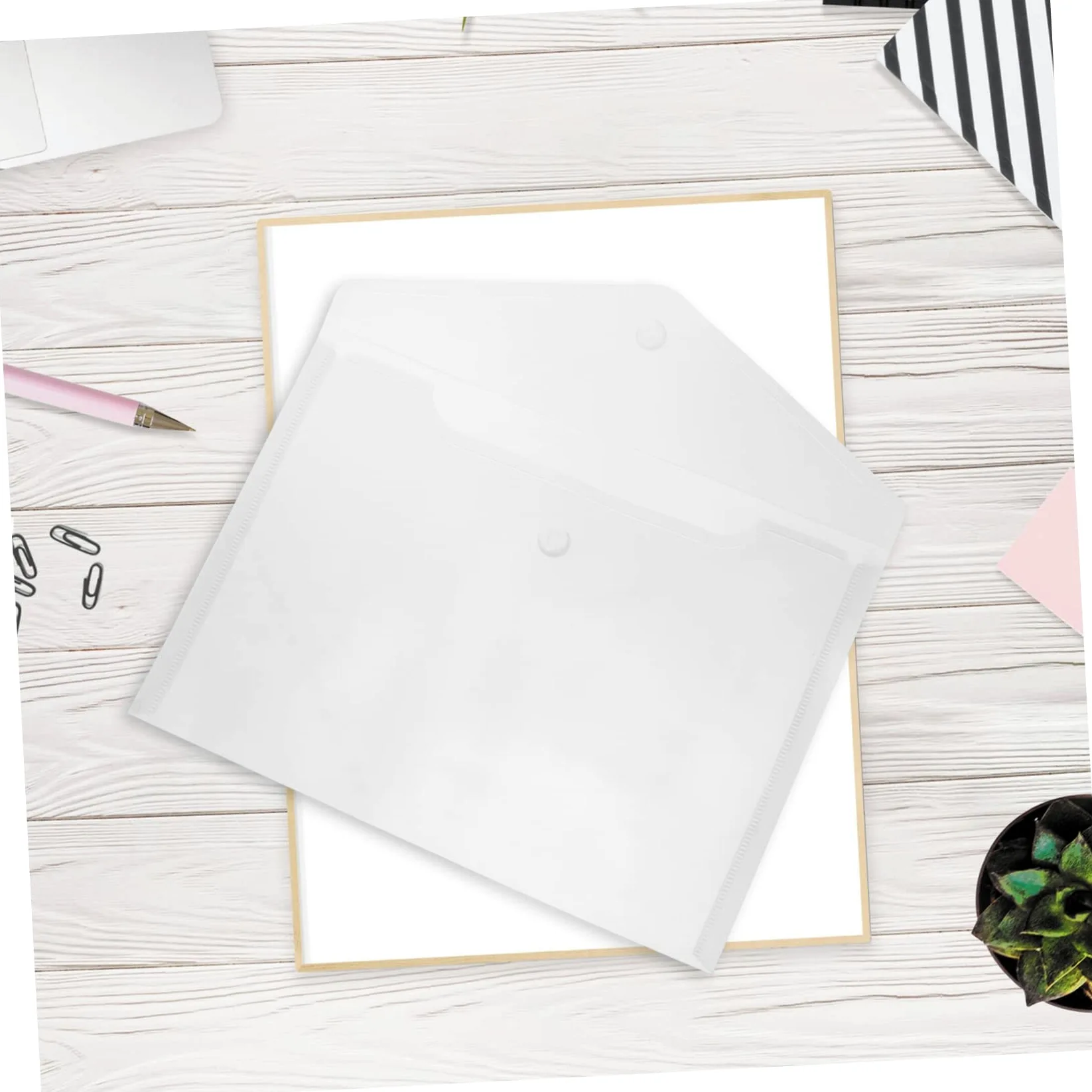 Cartellina A4 Bottone Pressione in Plastica Bianca Waterproof Leggera per Documenti Ufficio Studenti 40pezzi