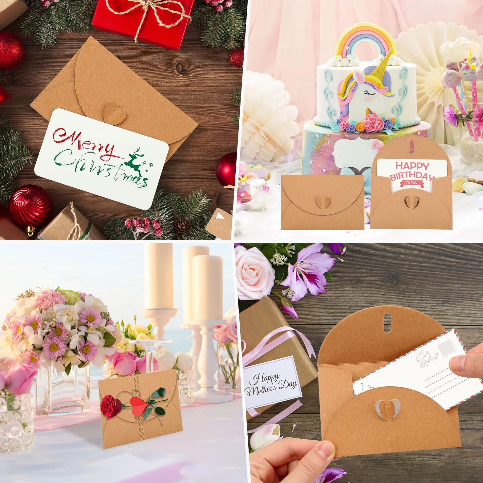 Buste di Carta Kraft 10.5x7cm con Carte Bianche, Chiusura a Cuore Farfalla per Regali Fai da Te
