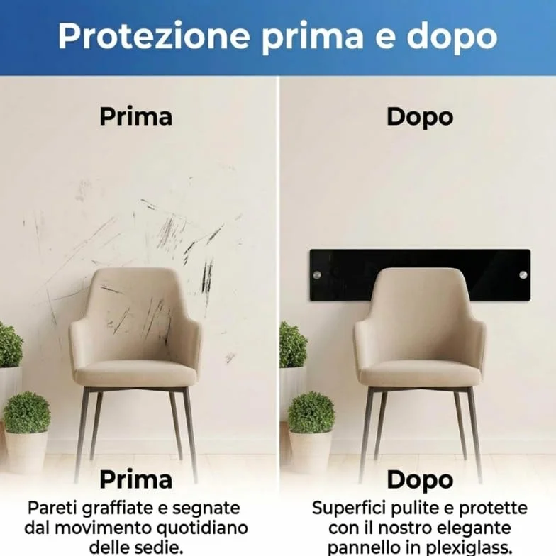 4 Fasce Battisedia Nere Acrilico 60x14 cm – Striscia Murale Antigraffio per Sedia, Salvaparete Nero Rigido 3 mm, Salvamuro Pareti per Sedie Sale D'Attesa, Uffici e Casa (4, 60x14)