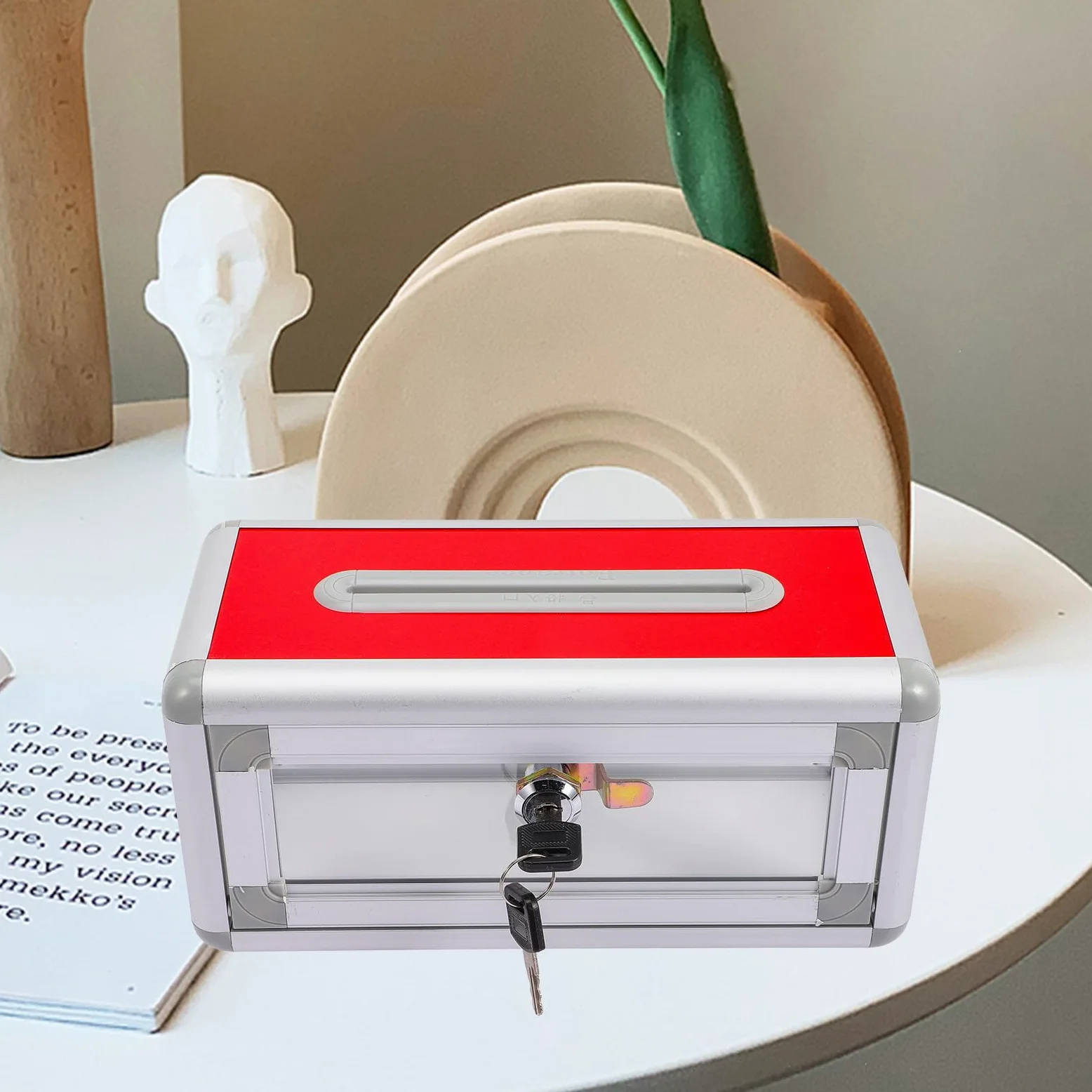 BESTYASH Porta Biglietti da Visita in Acrilico e Lega di Alluminio Argento Serratura, Custodia Elegante e Facile da Usare per Ufficio e Viaggi, Design Trasparente e Struttura Semplice