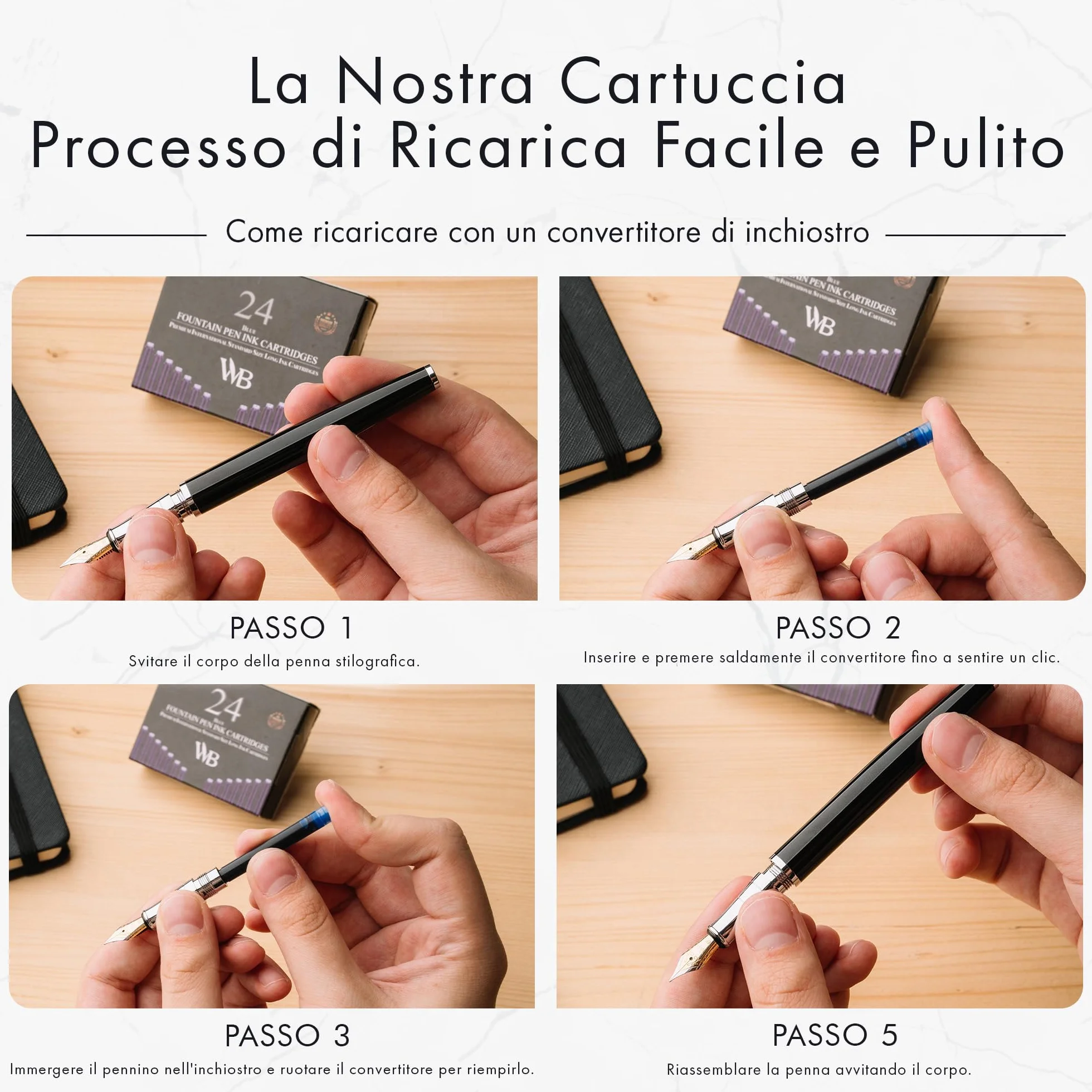 Wordsworth & Black Ricariche Inchiostro Penna Stilografica 24 Cartucce Giallo Standard Internazionali 1,5" 0,24"
