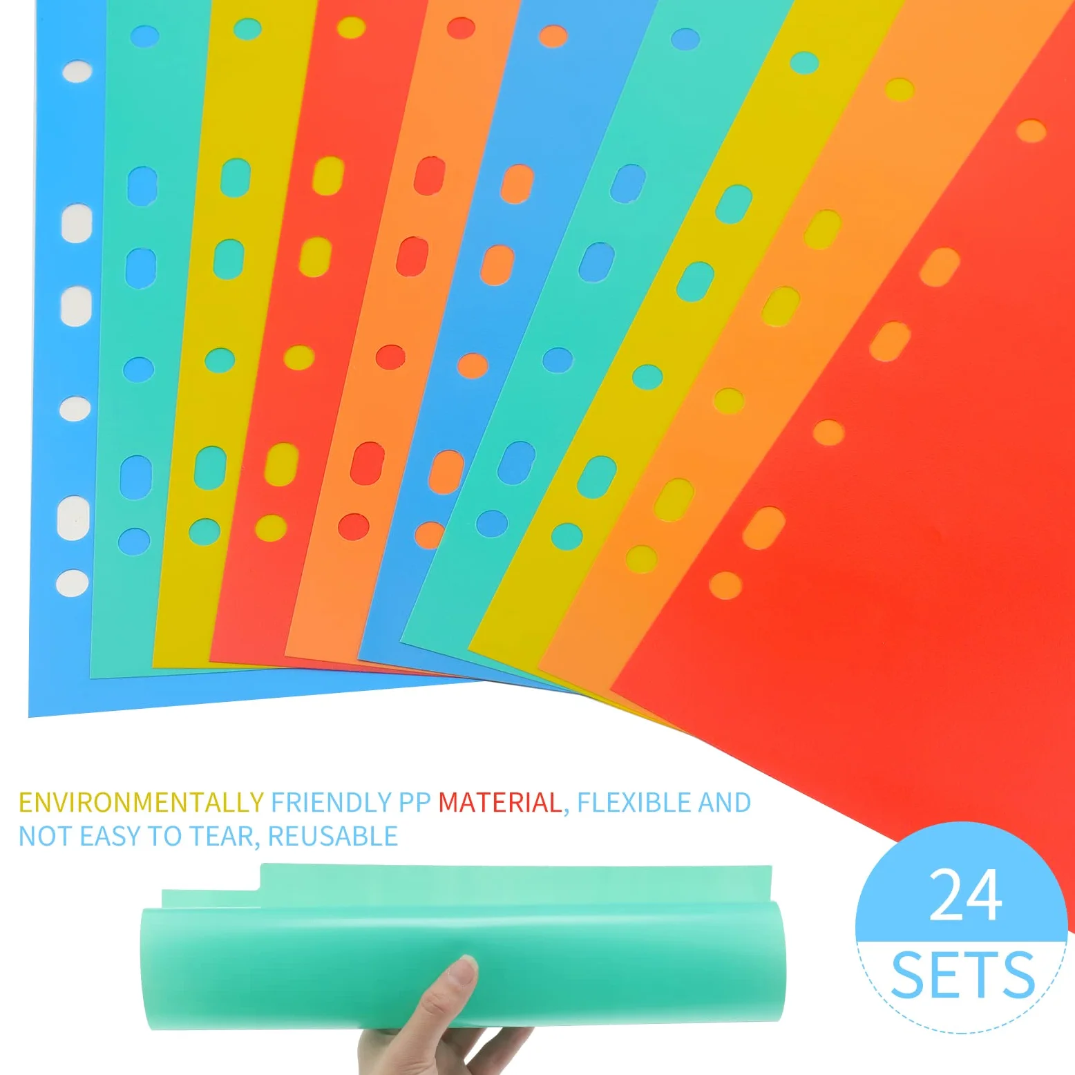 Ctosree Set di 24 divisori in plastica a 3 anelli con linguette per scrivere e cancellare, divisori per raccoglitori a 3 anelli con linguetta inseribile, colori pastello vivaci