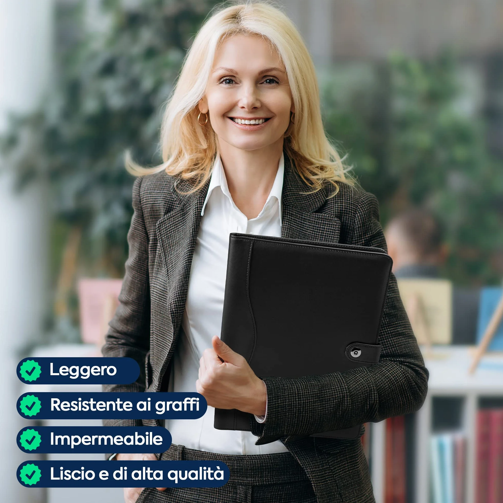 Cartellina Portadocumenti A4 in Pelle PU con Portablocco, Blocco Note, Organizer Documenti e Chiusura Magnetica
