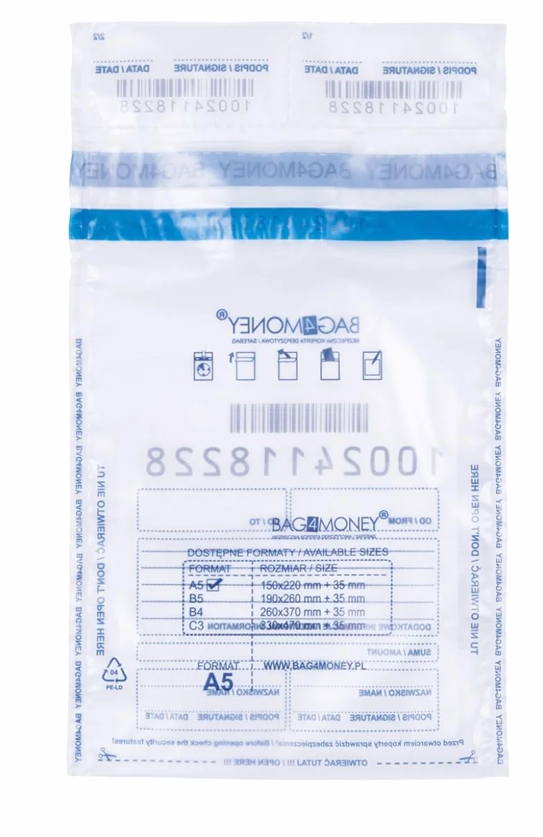 Sacchetti di sicurezza trasparenti formato A5 150x220 mm 50 pezzi a prova di espulsione numerati singolarmente