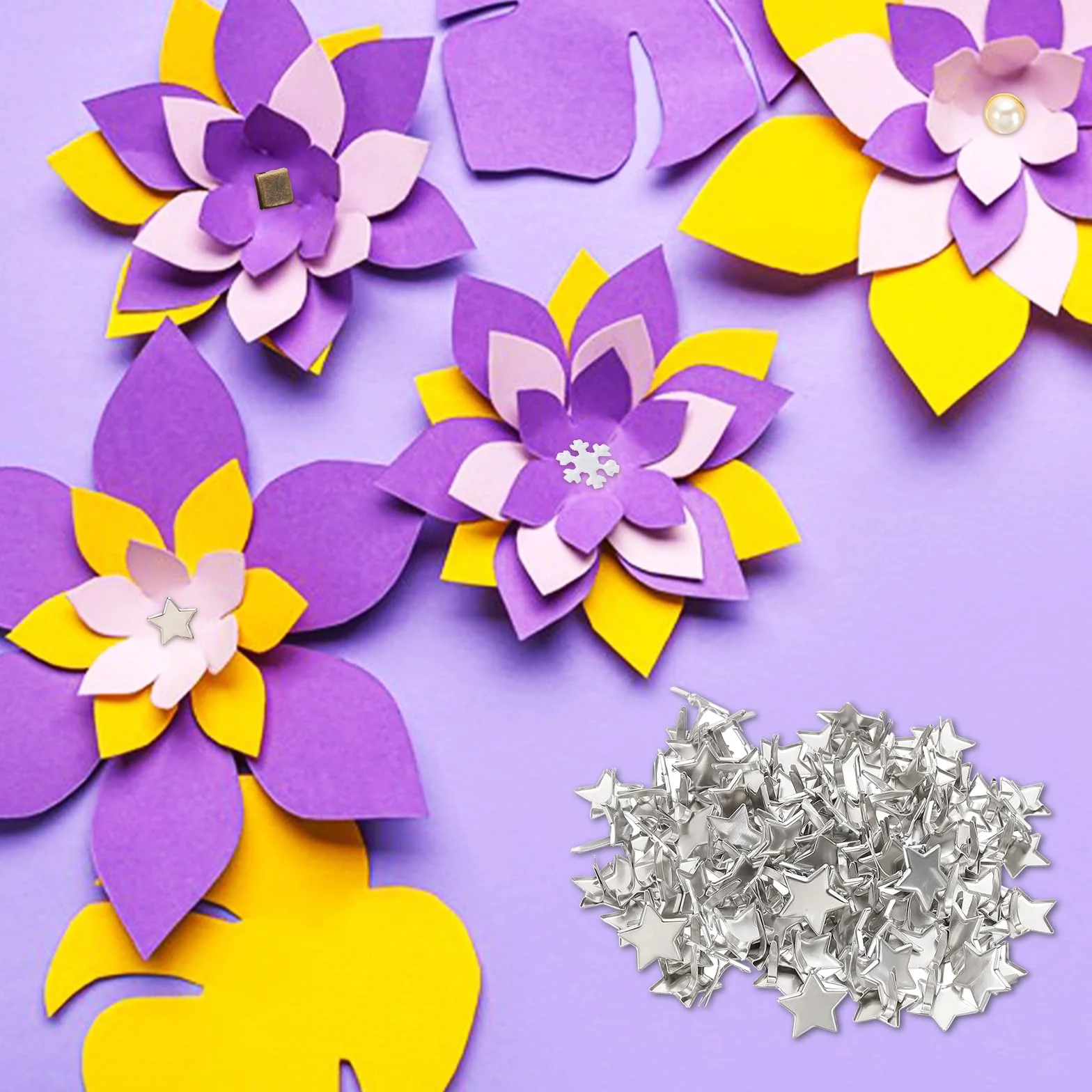 PATIKIL Fermagli per Carta Brads 200Pz Mini Fermacampioni Stella Metallo Testa Tonda Tono Argento 0,6"x0,4"