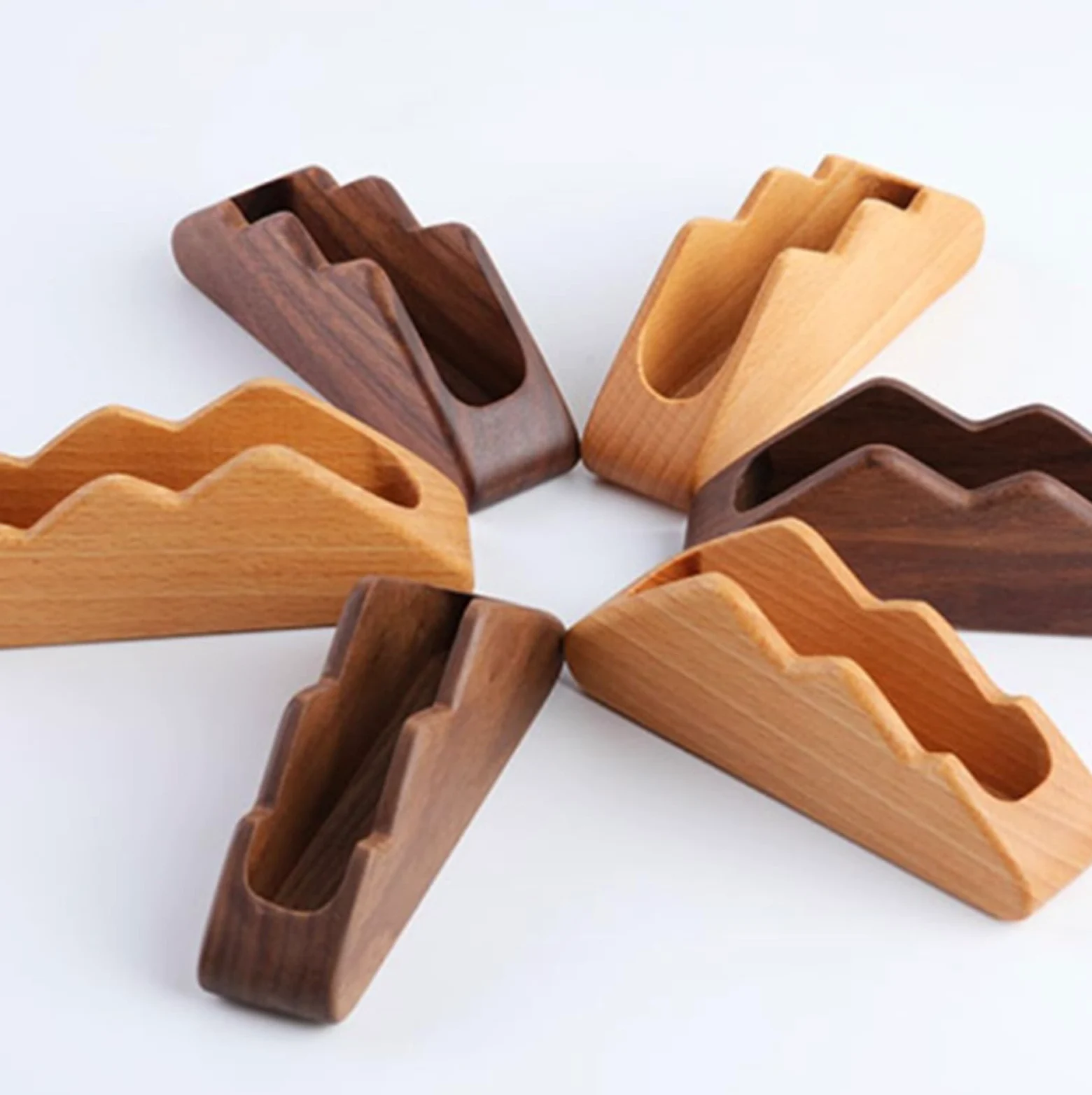 Espositore per Biglietti da Visita Porta Biglietti da Visita in Legno Espositore da scrivania Organizzatore per Ufficio Casa (Marrone 12x3x4,8 cm)