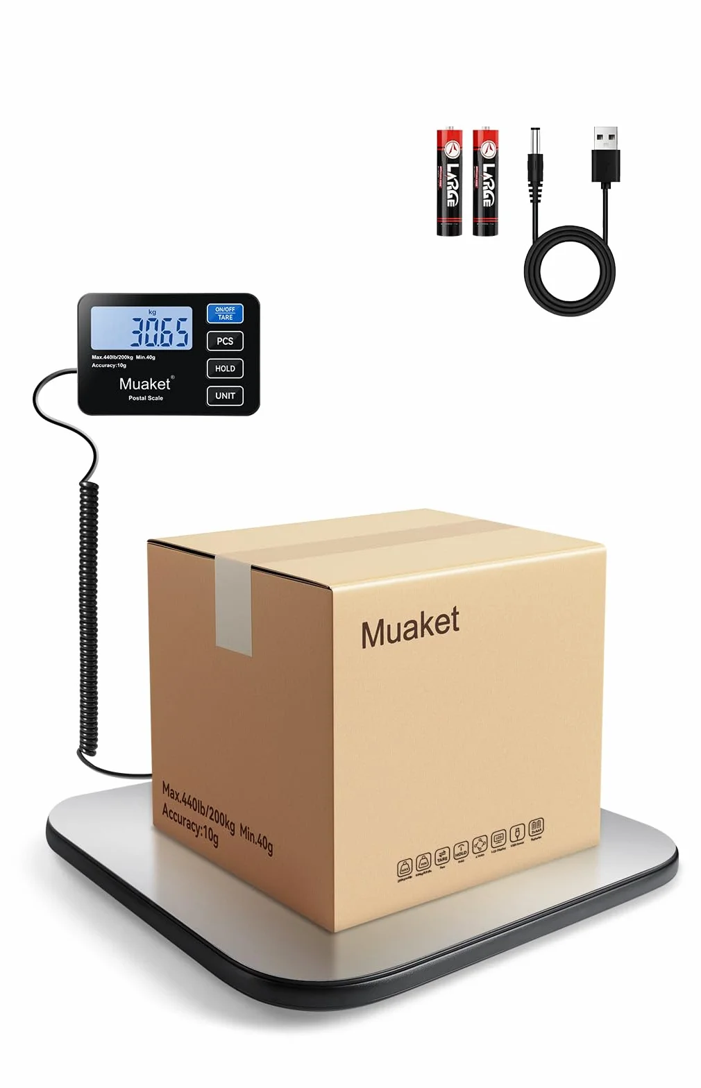 200kg/10g Bilancia Pesa Pacchi Digitale con Funzione di Mantenimento e Tara | Bilancia Postale con Batterie e Cavo di Ricarica, Bilancia Pacchi con Display LCD, 4 Unità per Magazzini, Bagagli e Magazzini