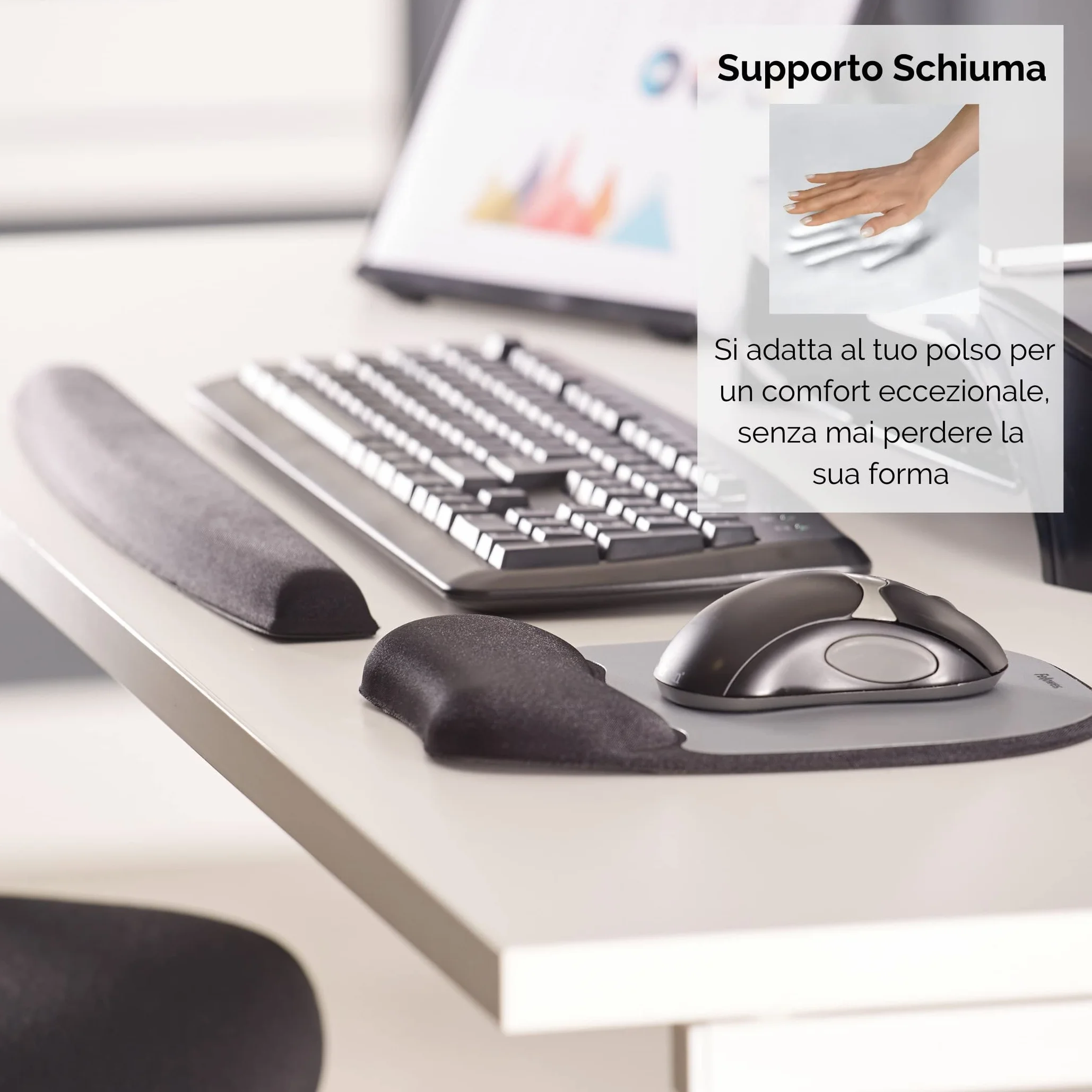 Fellowes Tappetino Mouse Memory Foam con Poggiapolsi Grigio