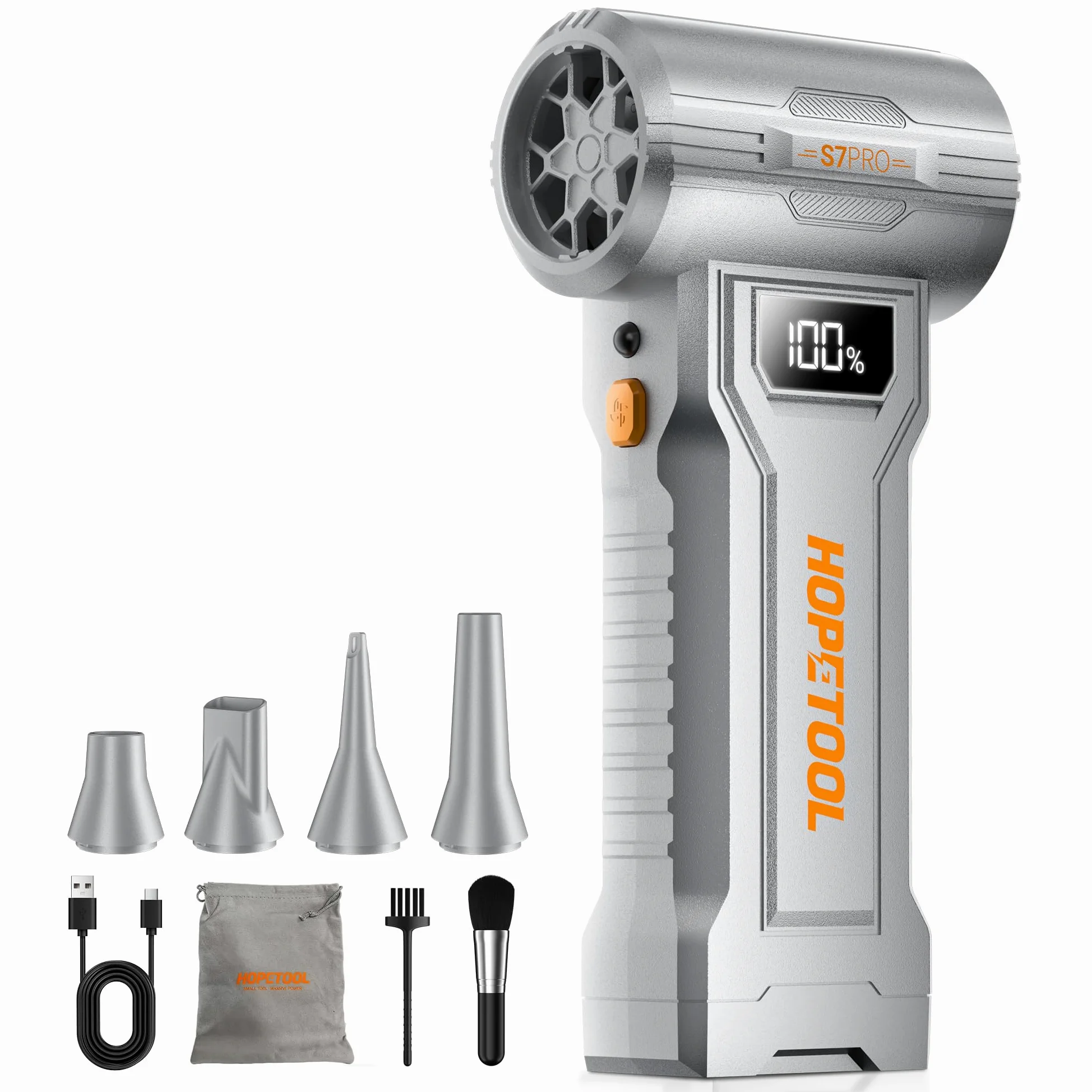 S7 Pro Aria Compressa Elettrico 150K Giri/Min, Soffiatore Aria Compressa Professionale con Display Digitale e Luce LED, Ricaricabile Senza Fili, 4 Velocità per PC, Tastiera, Fotocamera, Auto