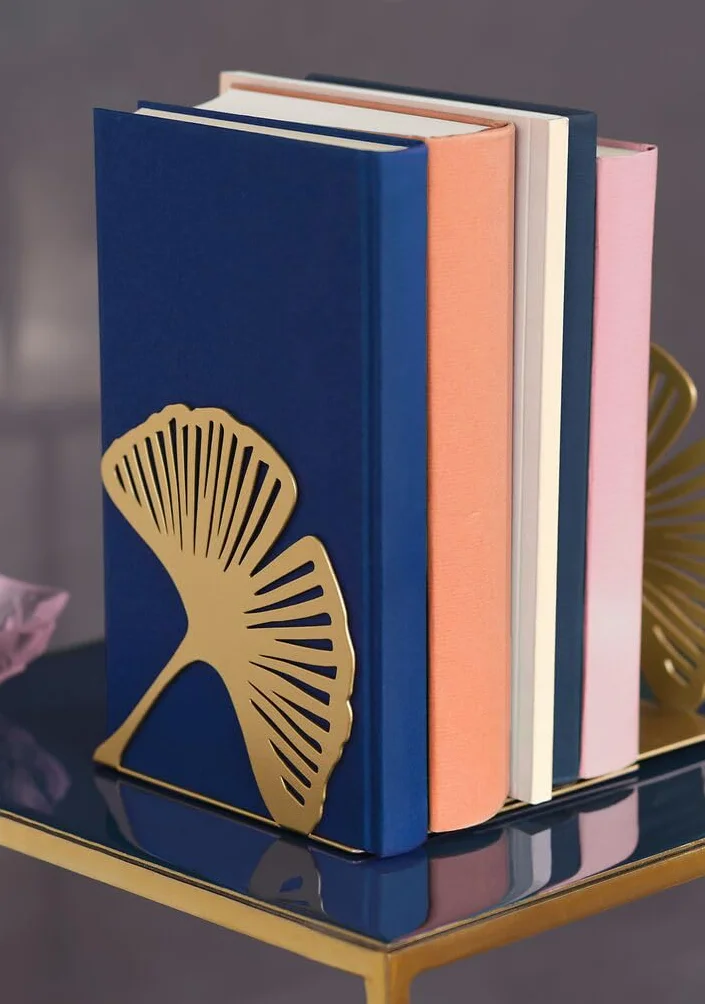 Moses. Libri_x Gingko Set di 2 Fermalibri Decorativi in Metallo Dorato Look Cut-Out