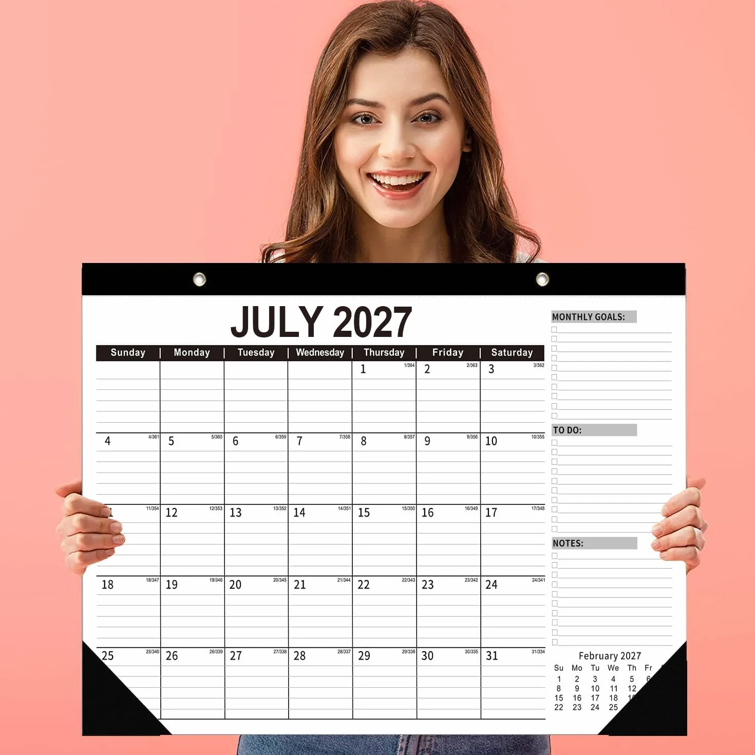 Grande calendario da parete 2026-2027 e planner da scrivania, 55 x 40 cm, da gennaio 2026 a giugno 2027, per la pianificazione di casa e ufficio (nero)