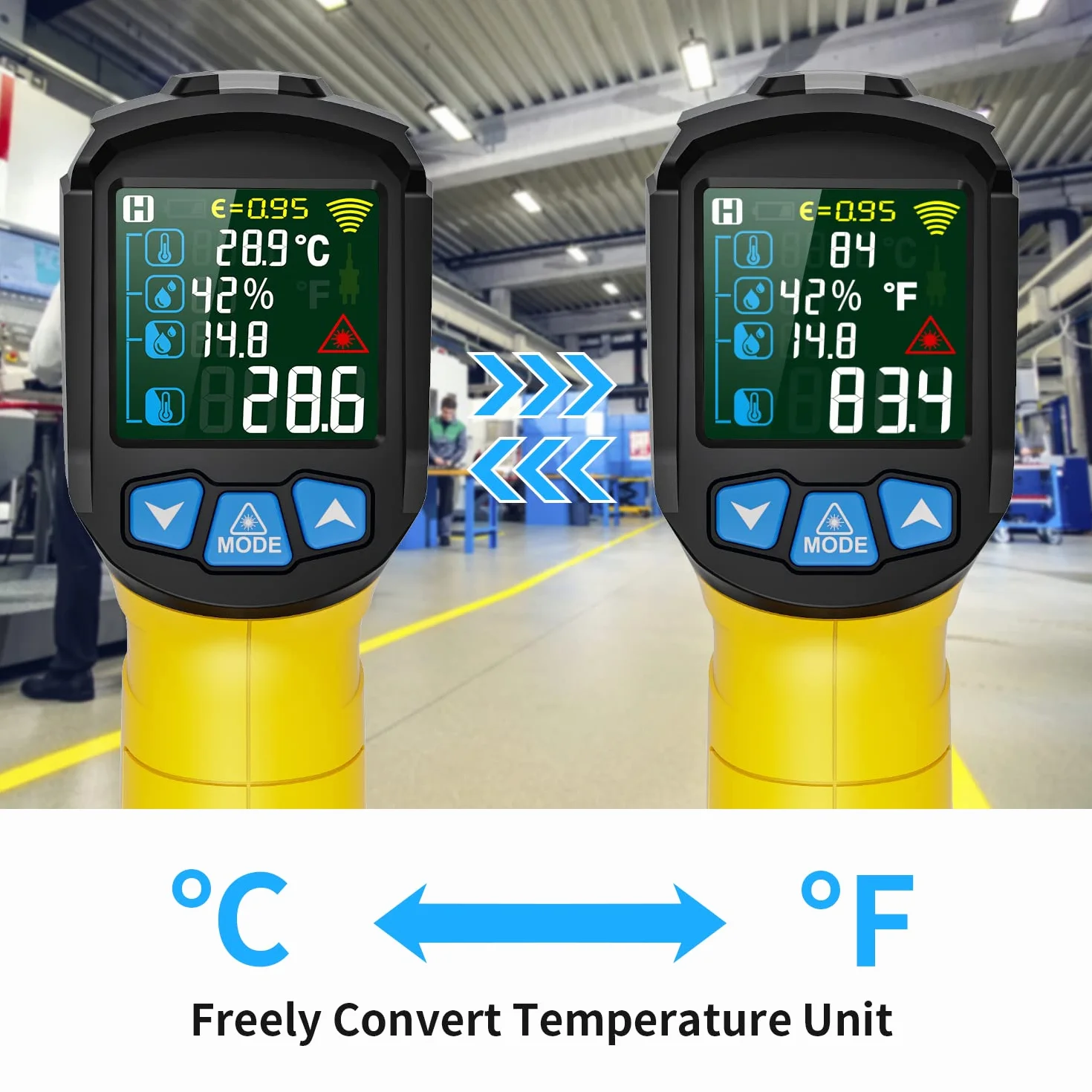 MESTEK Termometro a Infrarossi Digitale Laser -50°C～800°C con K-Sonda Schermo LCD a Colori