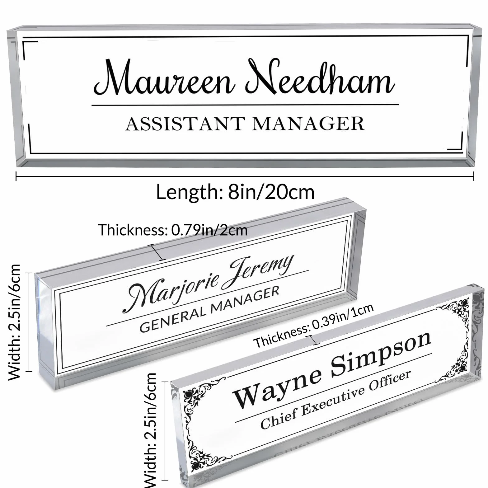 Targhette da Scrivania per Ufficio Targhe Personalizzate in Vetro Acrilico Trasparente 8" x 2,5"