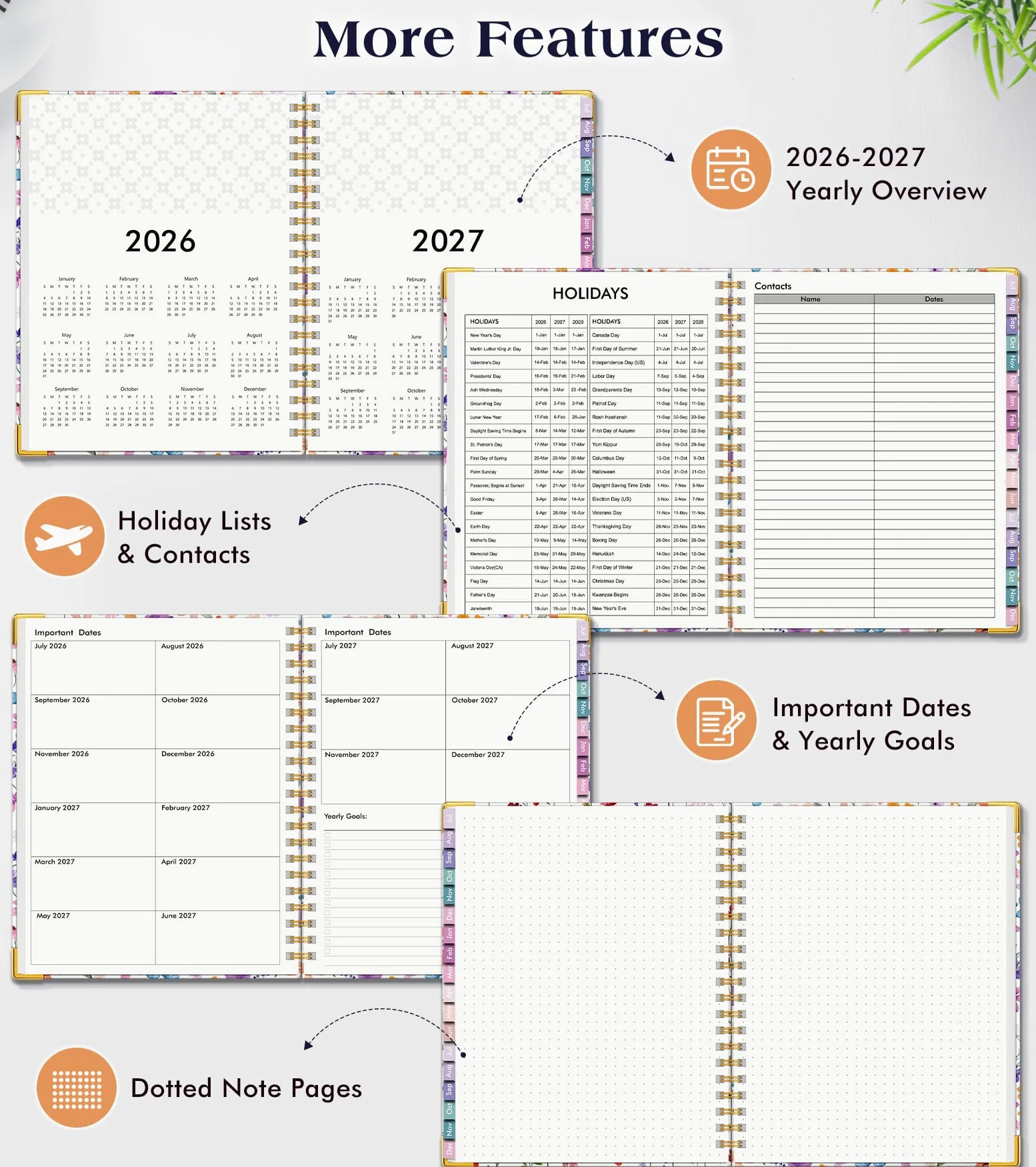 Agenda accademica 2026-2027, 18 mesi settimanale e mensile, con copertina rigida, da luglio 2026 a dicembre 2027, 21,6 x 27,9 cm, formato A4, grande calendario giornaliero con linguette, agenda