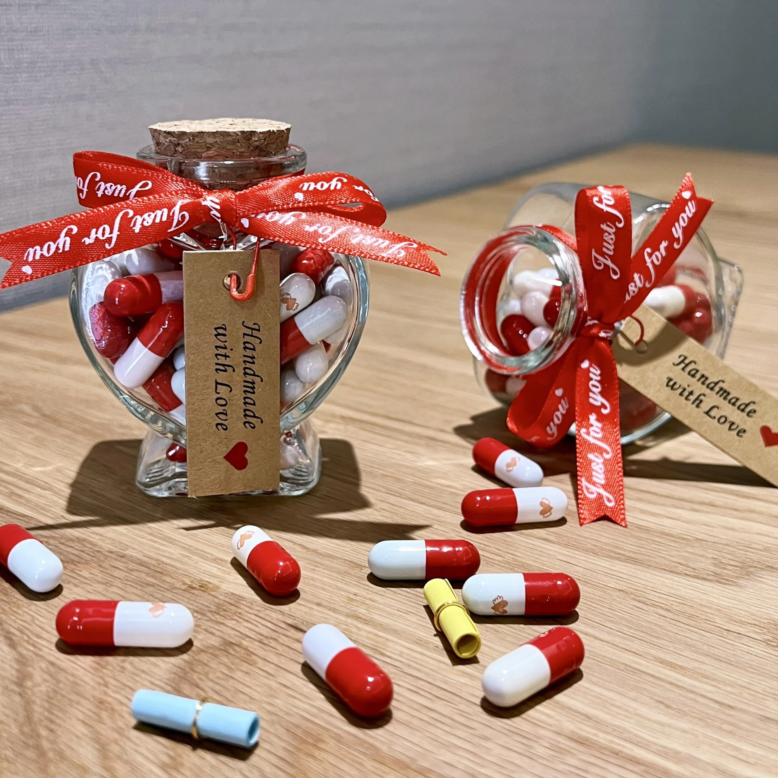 Capsule con Messaggio in Bottiglia, Regalo San Valentino Fidanzato/Fidanzata, Scatola Regalo, Rosso
