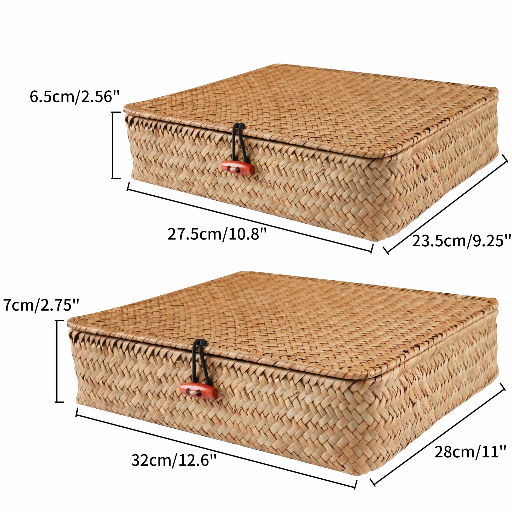 FEILANDUO Cesti portaoggetti in vimini con coperchi, per organizzare ripiani in alghe marine naturali, in rattan intrecciato, stile bohémien, decorazione per la casa, set di 2 (naturale)