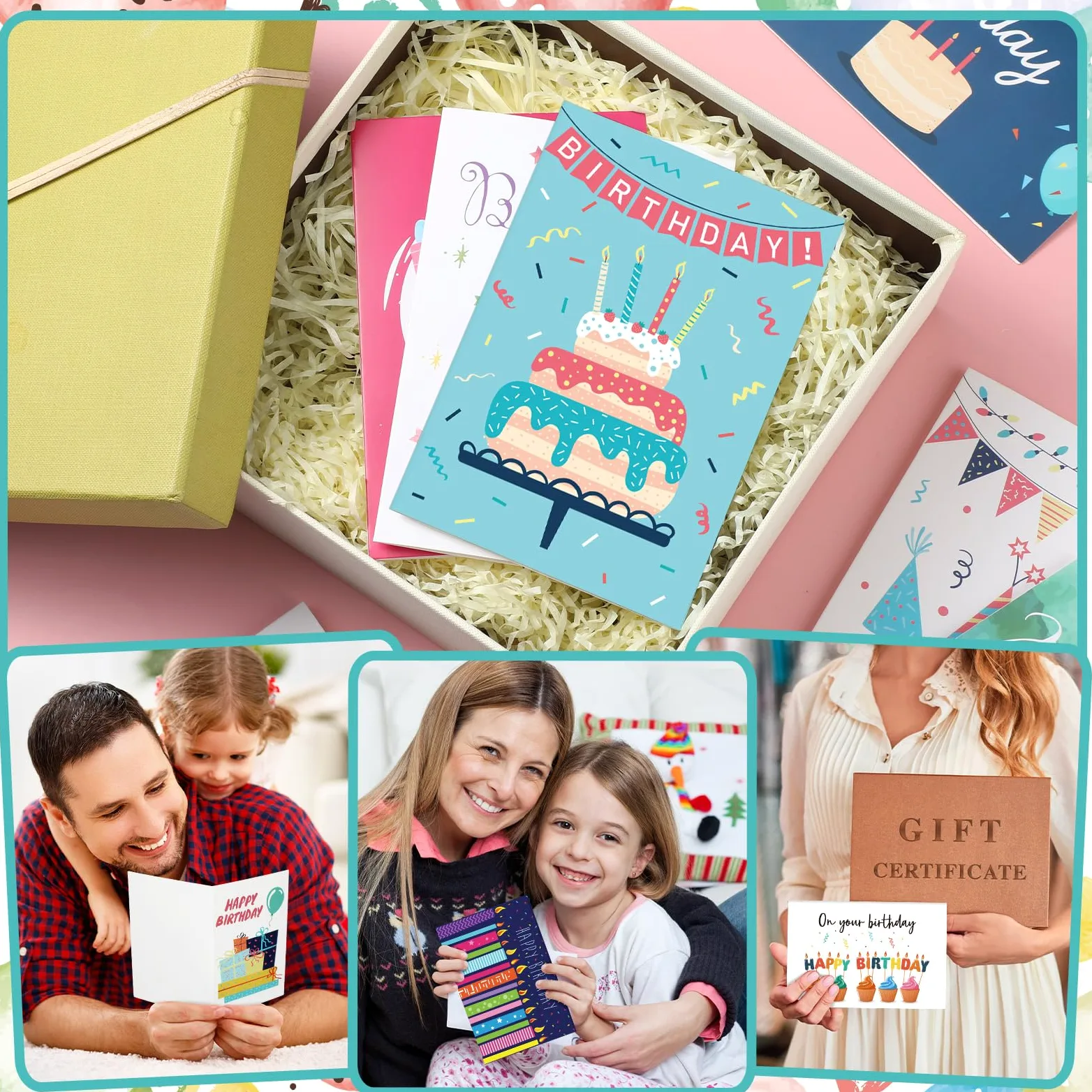 Harloon Confezione da 200 biglietti di auguri di buon compleanno, assortiti, con buste vuote e adesivi, 10 x 15 cm, biglietti di auguri vuoti per donne, uomini, bambini e adulti, 20 stili (colorati)