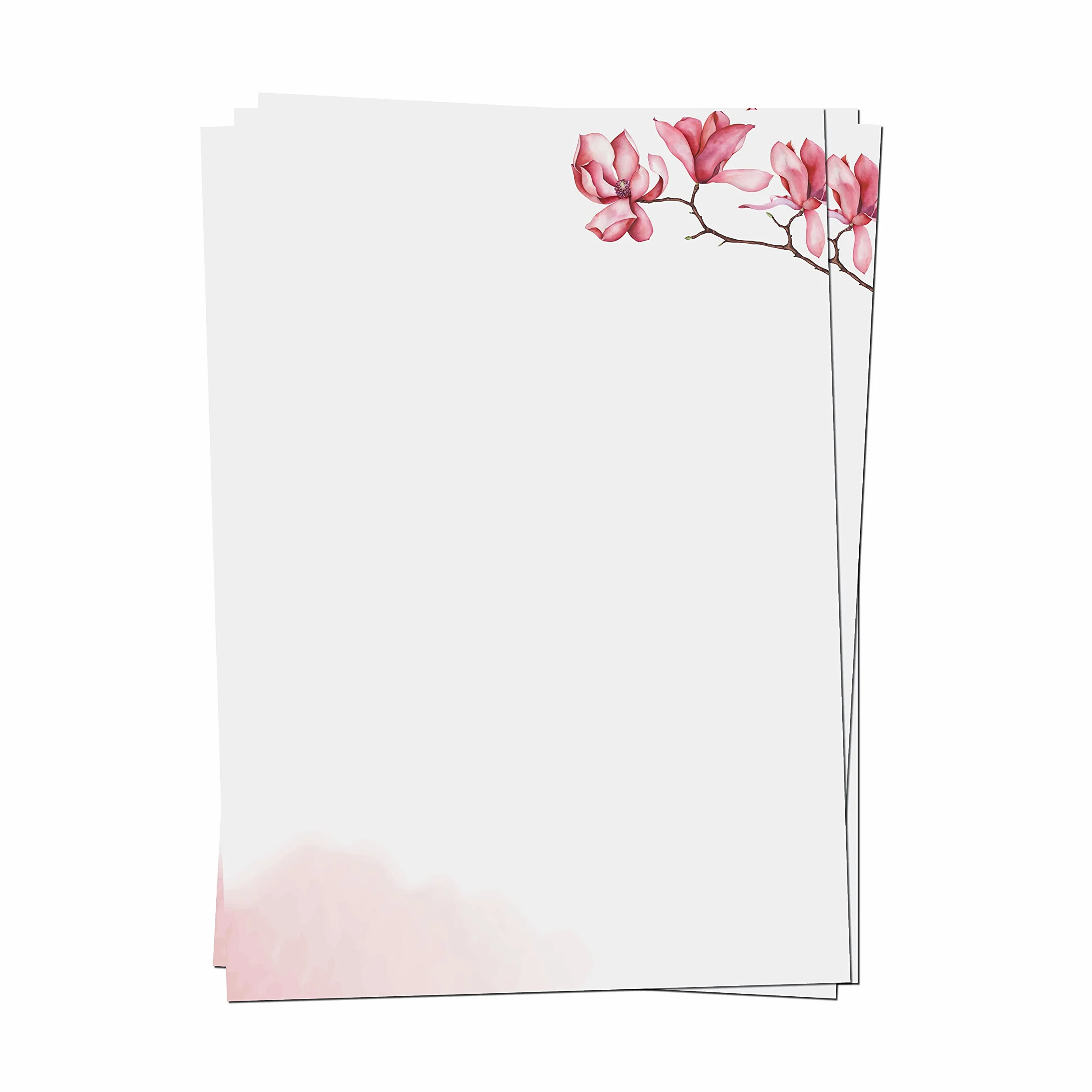 Carta da Lettere Stampata su Entrambi i Lati 120 Grammi 50 Fogli Fiori Rosa in Acquerello