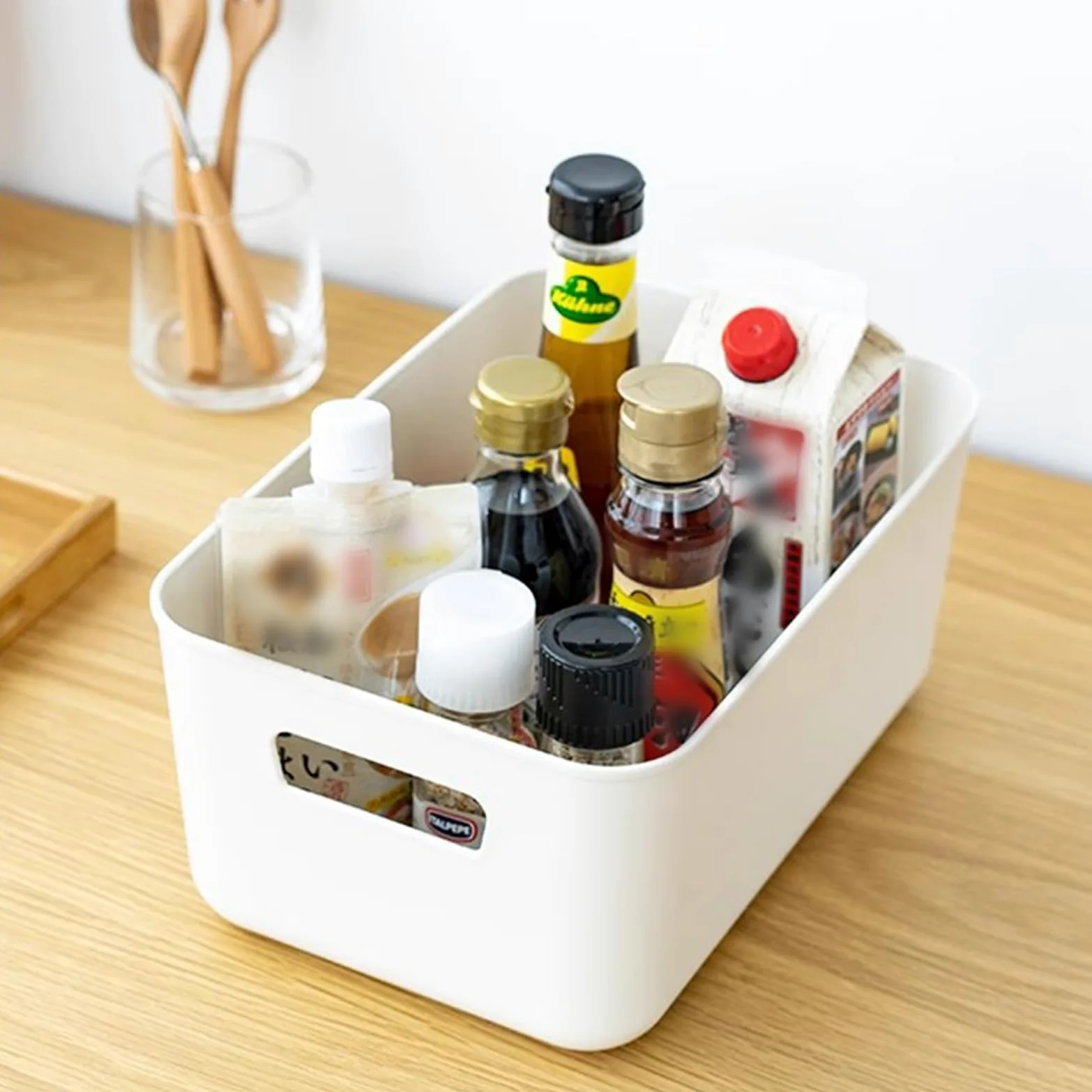 SHUESS 10 scatole portaoggetti in plastica, 30 x 20 x 12,5 cm, grandi cesti bianchi, scatole portaoggetti in plastica con manico, scatole impilabili per cucina