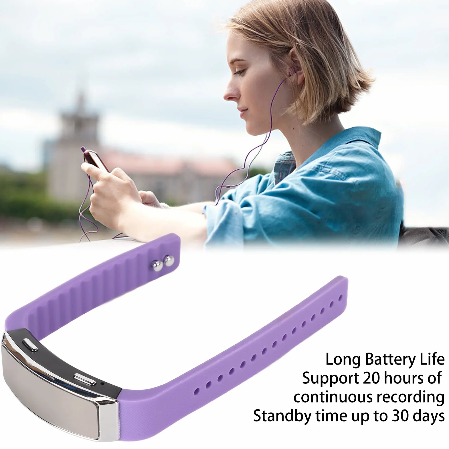 Orologio con Registratore Vocale Digitale, Registratore Vocale Portatile da Polso con Timestamp, Braccialetto con Registratore Audio con Riduzione del Rumore (Viola)