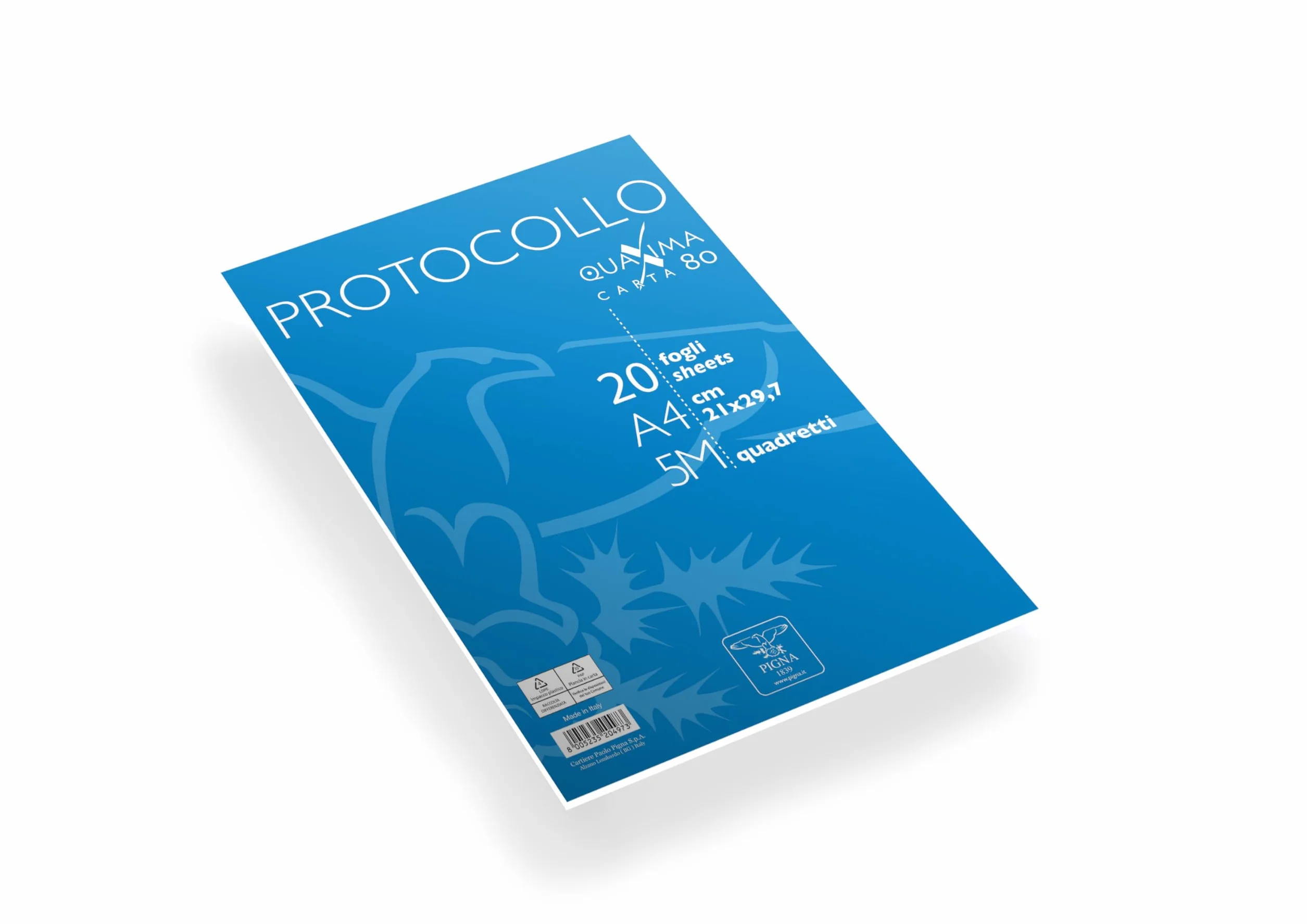 Pigna Confezione 20 fogli protocollo carta gr. 80 5M quadretto 5mm