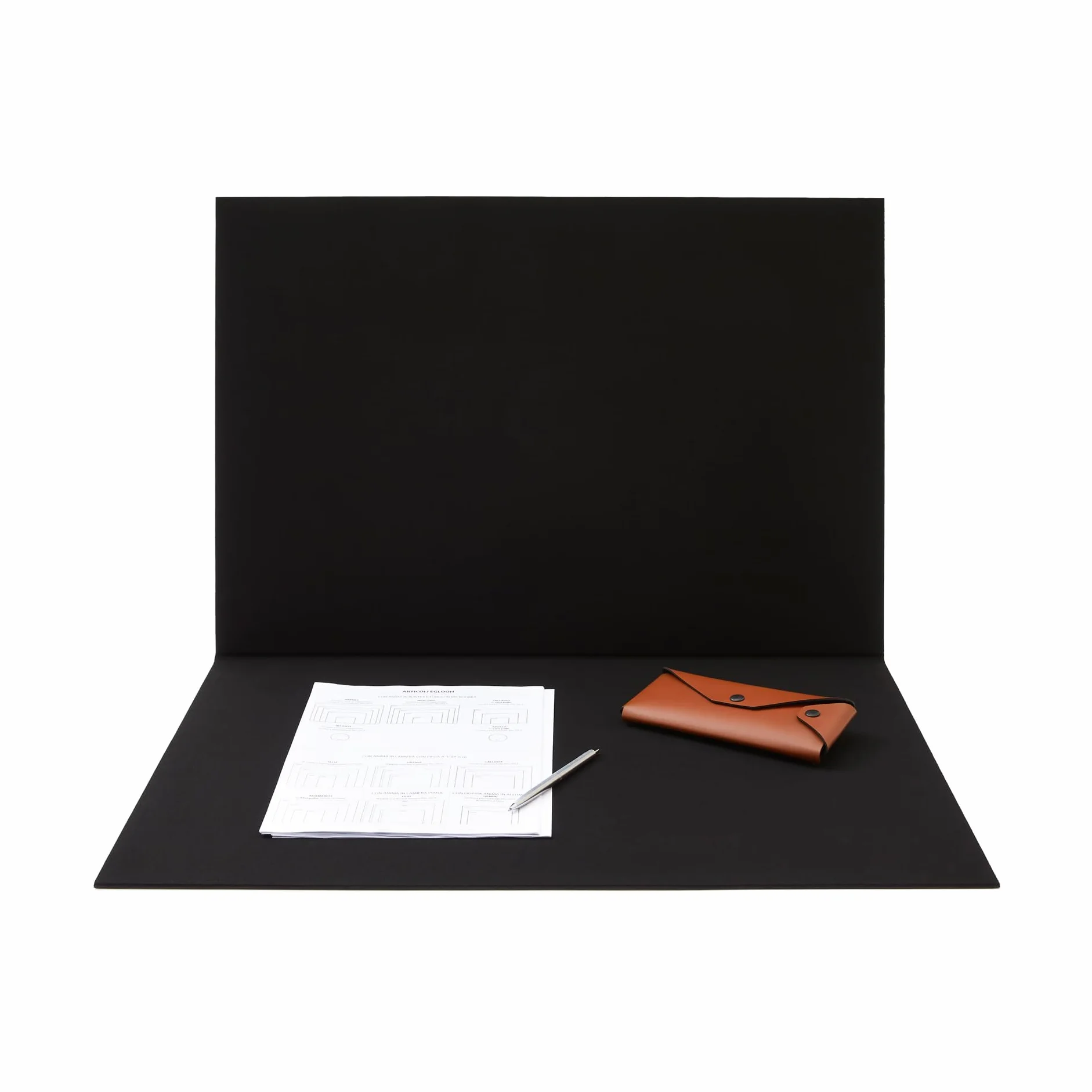 Eglooh - Gemini - Sottomano Scrivania Apribile in Cuoio Nero cm 50x35 - Sottomano Pieghevole con Struttura in Alluminio e Raffinate Cuciture Artigianali - Made in Italy