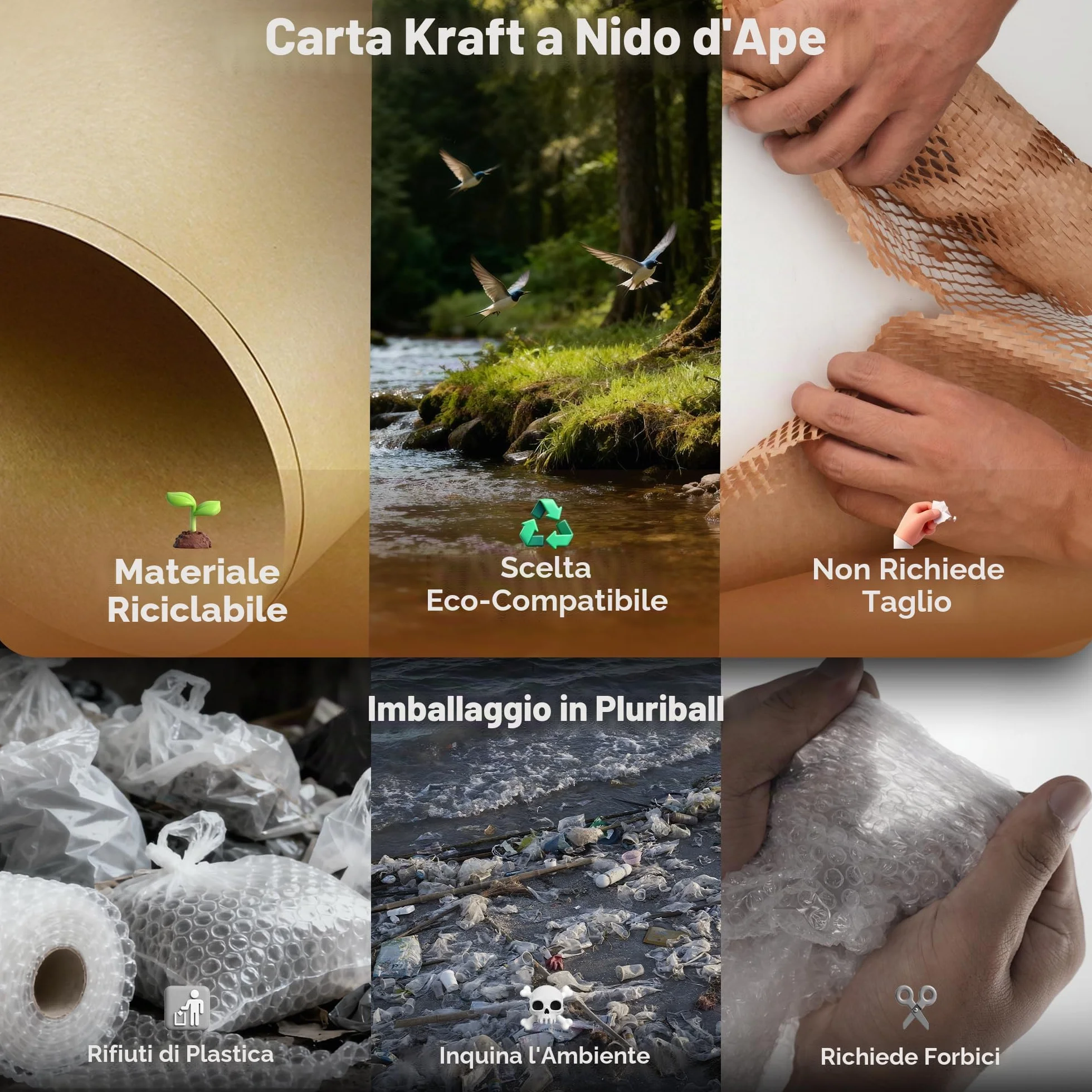 Tera Carta a nido d'ape Kraft 30 cm × 30 m 80 gsm 1,6× estensibile ecologica riciclabile biodegradabile