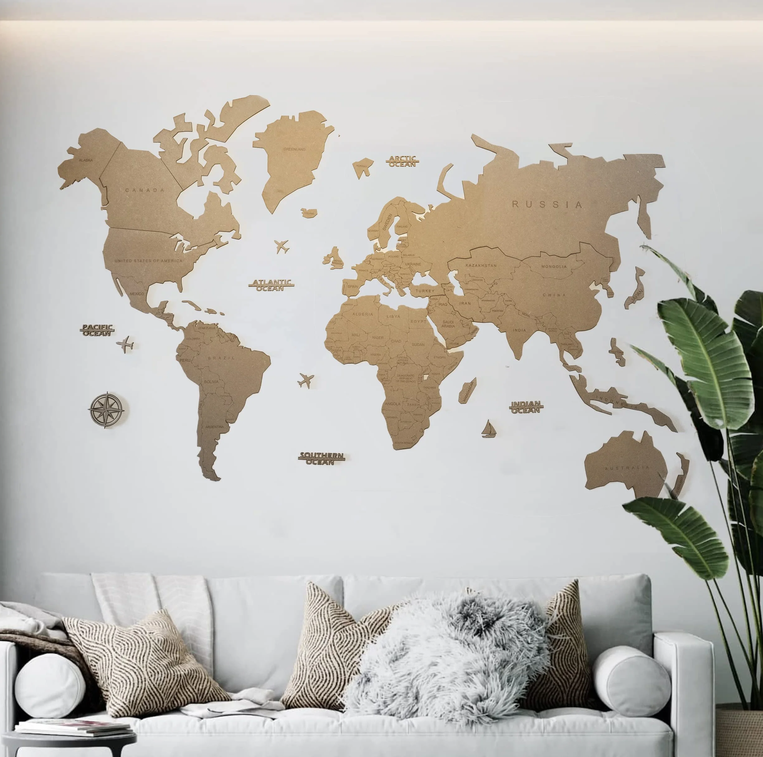 MISS MAPS Mappamondo in legno 3D grande da parete Mappa per segnare viaggi e decorazione per viaggiatori Multistrato in legno pressato nomi incisi