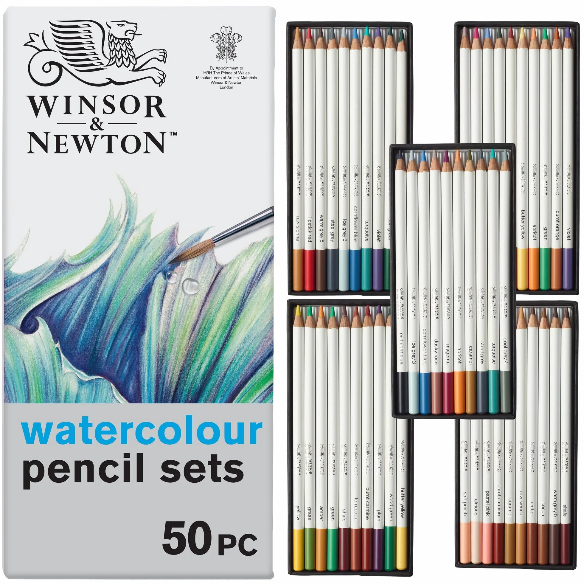 Winsor & Newton Studio Collection - Set di 50 matite acquerellabili in astuccio, 50 colori vivaci in astuccio metallico, infrangibili, matite colorate per adulti e artisti