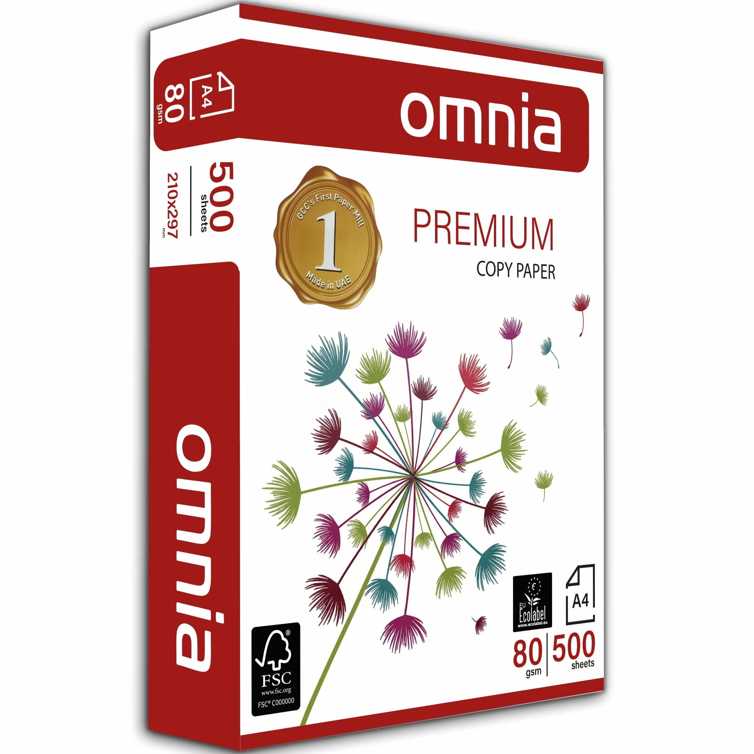 Omnia 1 Risma Carta A4 per fotocopiatrici e stampanti 80gr/mq, Formato A4, confezione da 500 fogli