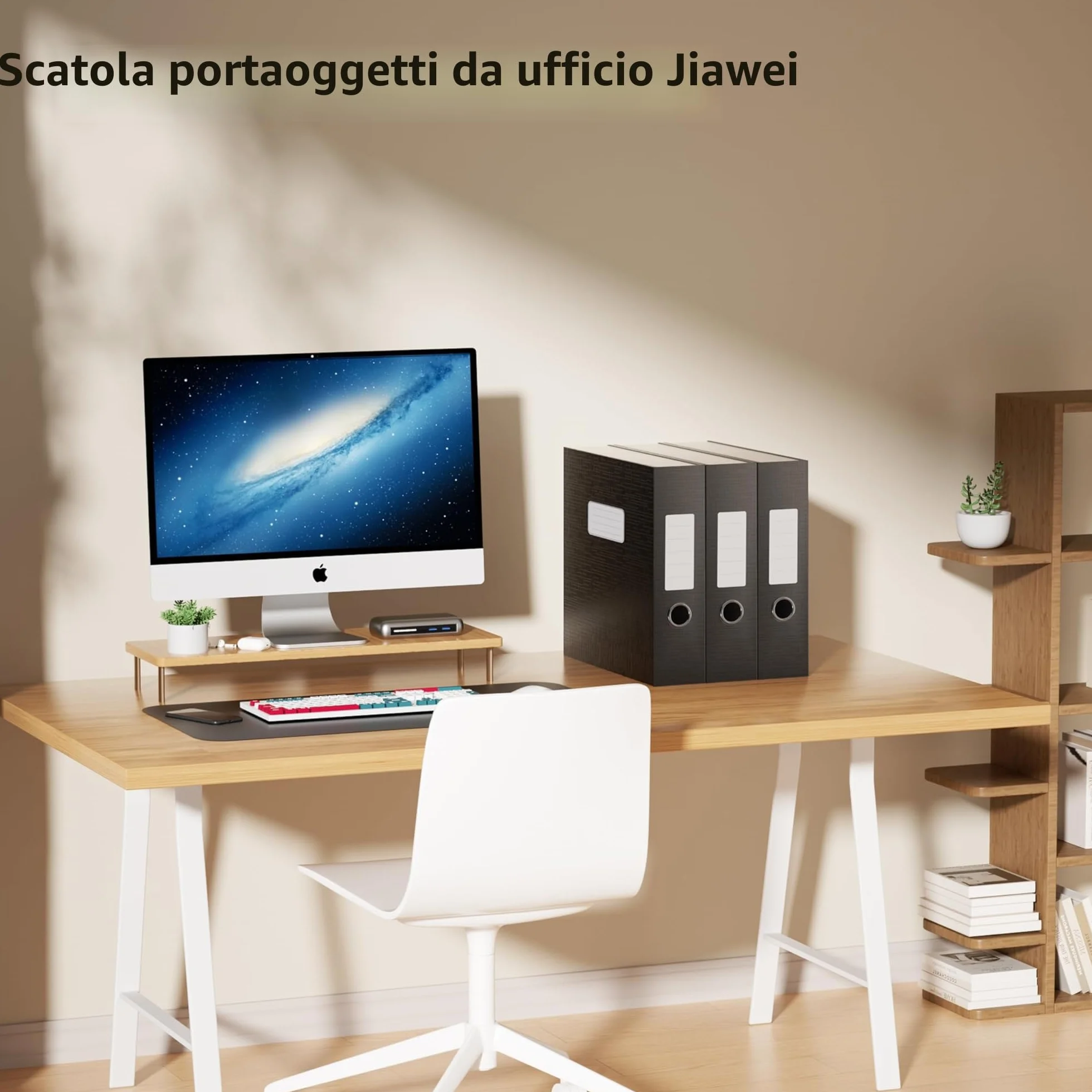 JiaWei Confezione da 3 Pezzi Scatola archivio da con Coperchio Magnetico,Dorso da 80 mm,In Cartoncino Extra Resistente da 1800 g/m²,Etichette con Scomparto Per il Nome DIN A4,32×24×8cm- Noir