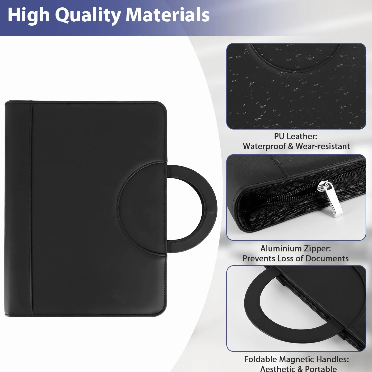 Cartella Portadocumenti A4 in Pelle con Calcolatrice, Tasca per Tablet, Organizer Ufficio e Scuola