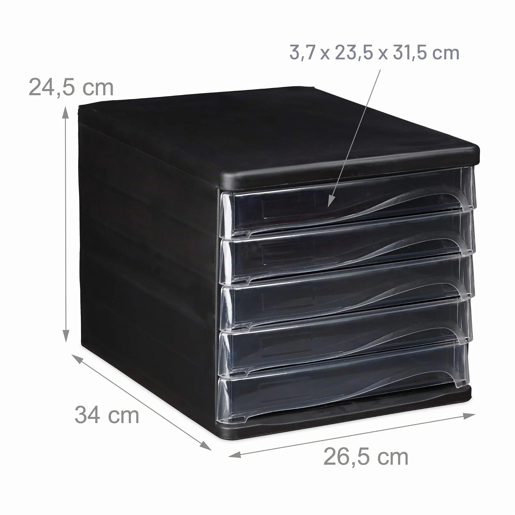 Relaxdays Organizer da Scrivania 5 Cassetti per Articoli di Cancelleria e Documenti, Formato A4 HLP 24,5x26,5x34 cm Nero