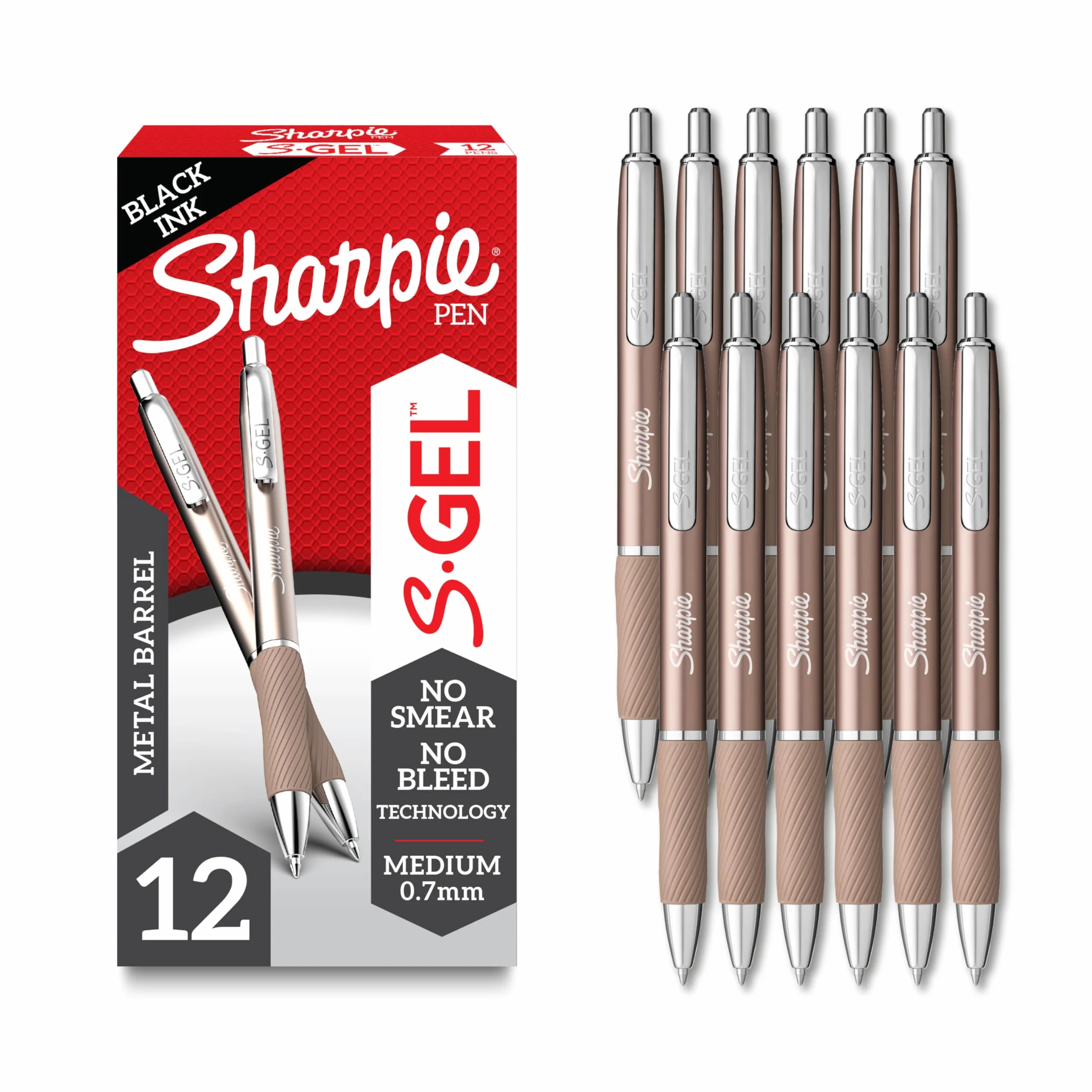 Sharpie S-Gel, penne a inchiostro gel, punta media (0,7 mm), elegante fusto in metallo, inchiostro nero, 12 pezzi - disegno, diario, scrittura, scuola, forniture per insegnanti