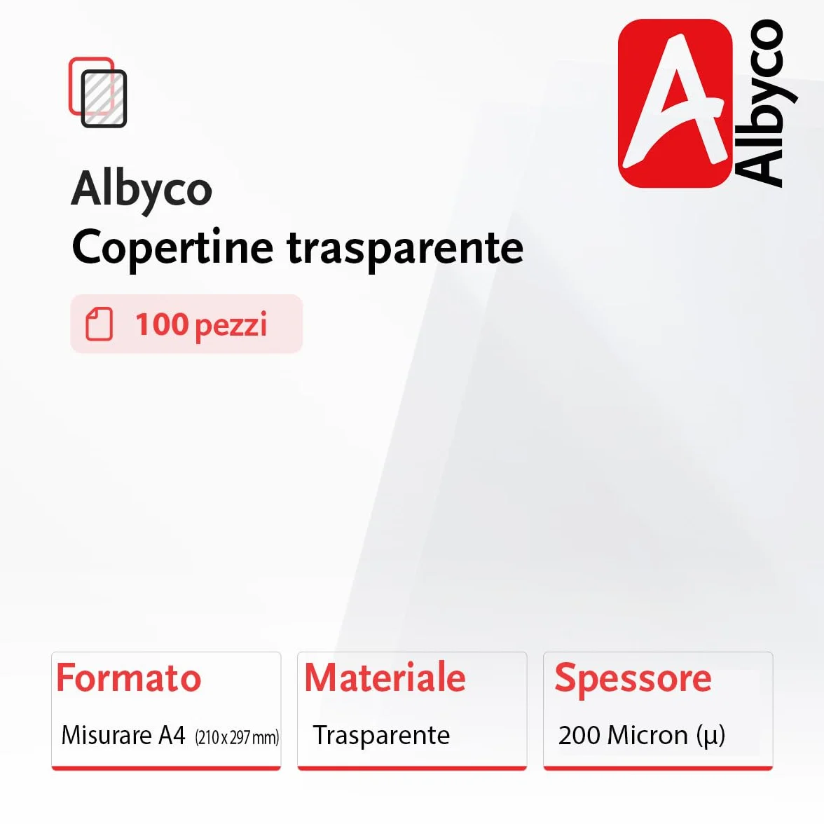 Albyco Copertine Rilegatura Trasparenti A4 0,20 mm 100 Pezzi