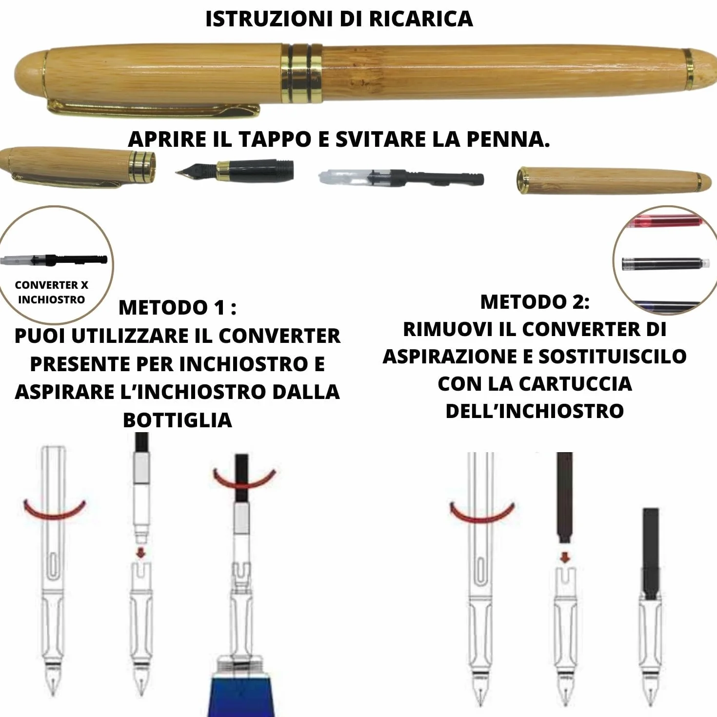 Amore Legno Sforza Penna Stilografica Elegante, Regalo Uomo Donna Laurea Compleanno con Frasi Motivazionali, Scatola Bamboo