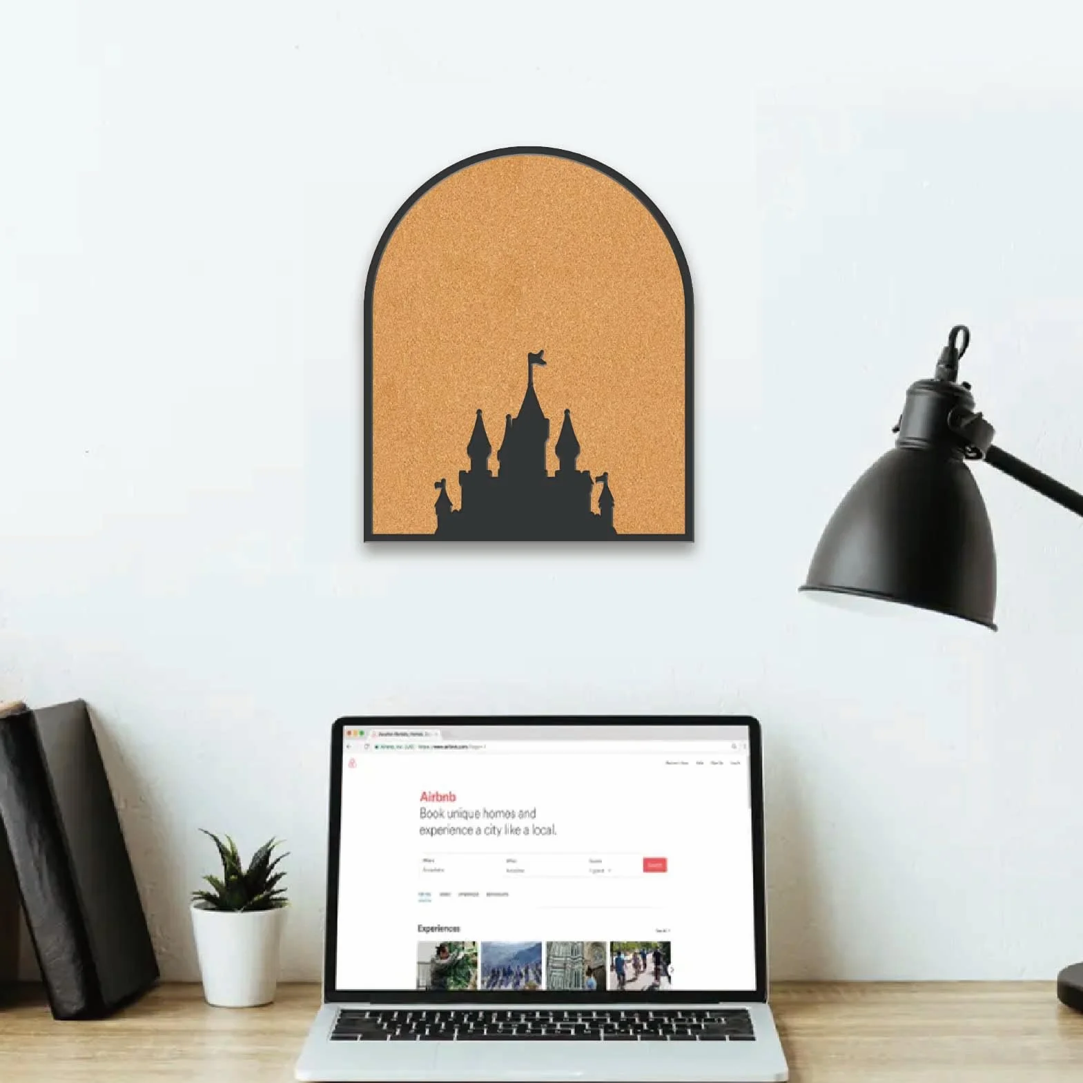 CRASPIRE Spilla da Bacheca in Sughero Castle Pin da 11.8x9.8 Pollice con Cornice Espositore per Bacheche in Legno Marrone da Parete per Ricordi Spilla da Bavero per Casa Ufficio Scuola Aula