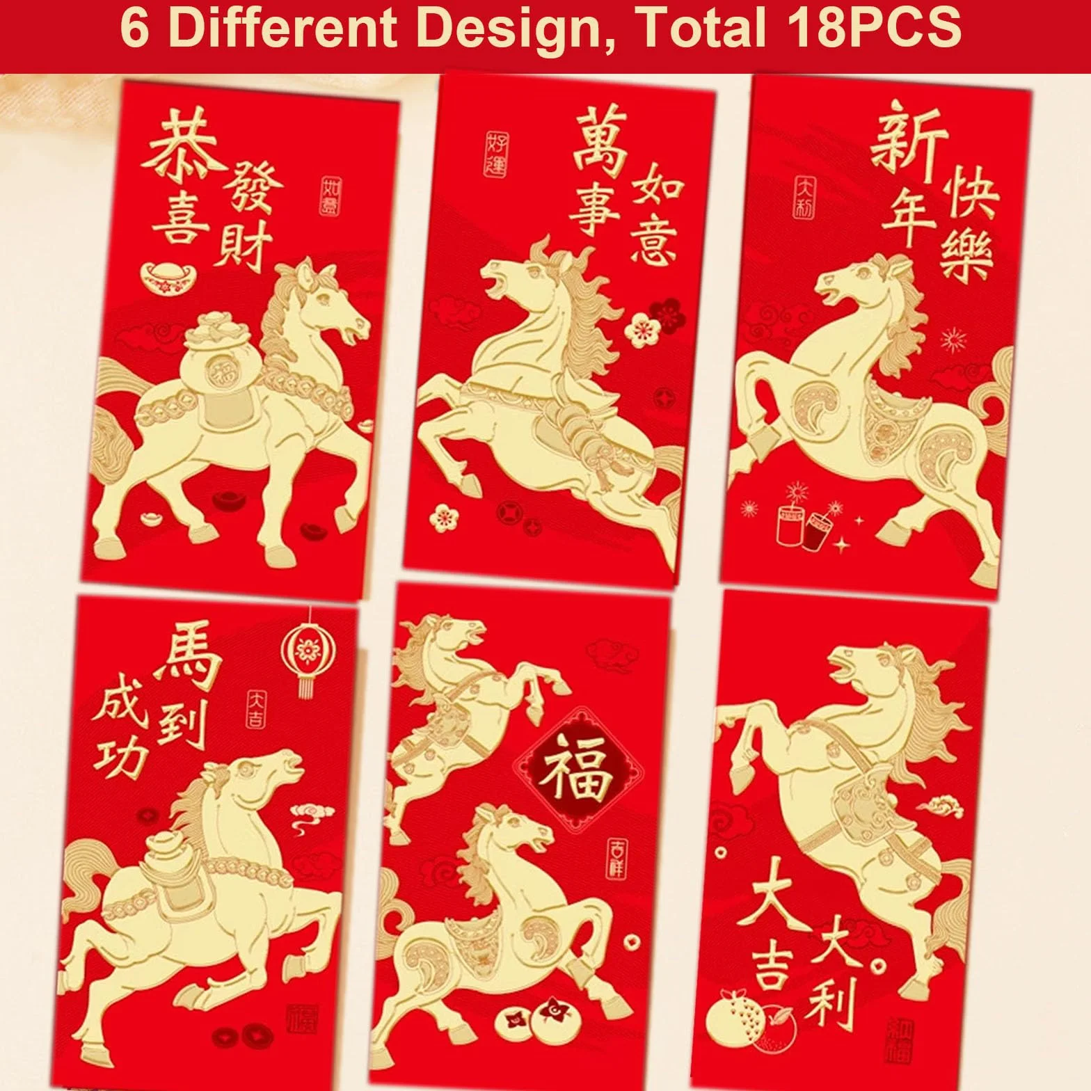 Buste Rosse Cavallo 2026 Capodanno Cinese Hong Bao Regalo Pacchetti Rossi Confezione da 18