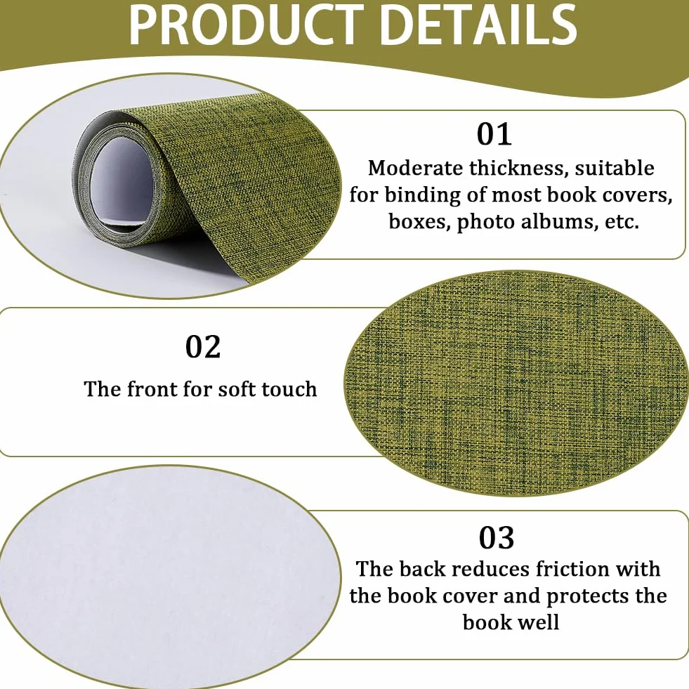 CRASPIRE Panno per Libri Verde Oliva 130 x 30 cm Lino Copertina per Libri con Supporto in Carta Scrapbooking