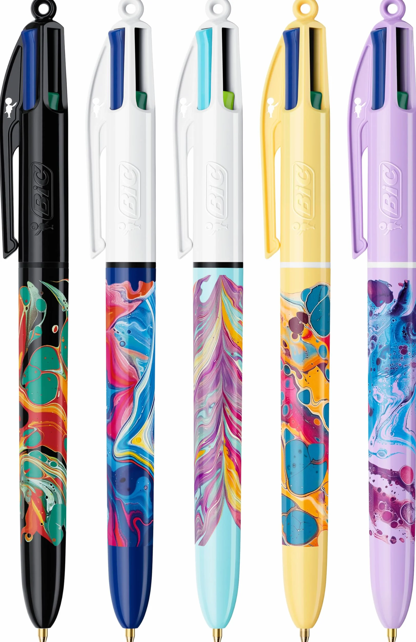 BIC 4 Colori Hydro Dipping Penne Multicolore Set di 5 Penne a Sfera A Scatto Cancelleria