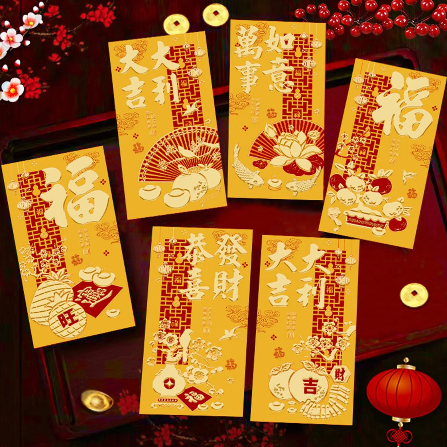 Hongbao Buste Rosse Cinesi 18 pezzi, Design Tradizionale Simbolo di Fortuna (Oro) - Dimensioni Standard per Capodanno Cinese, Capodanno Lunare, Matrimoni e Compleanni