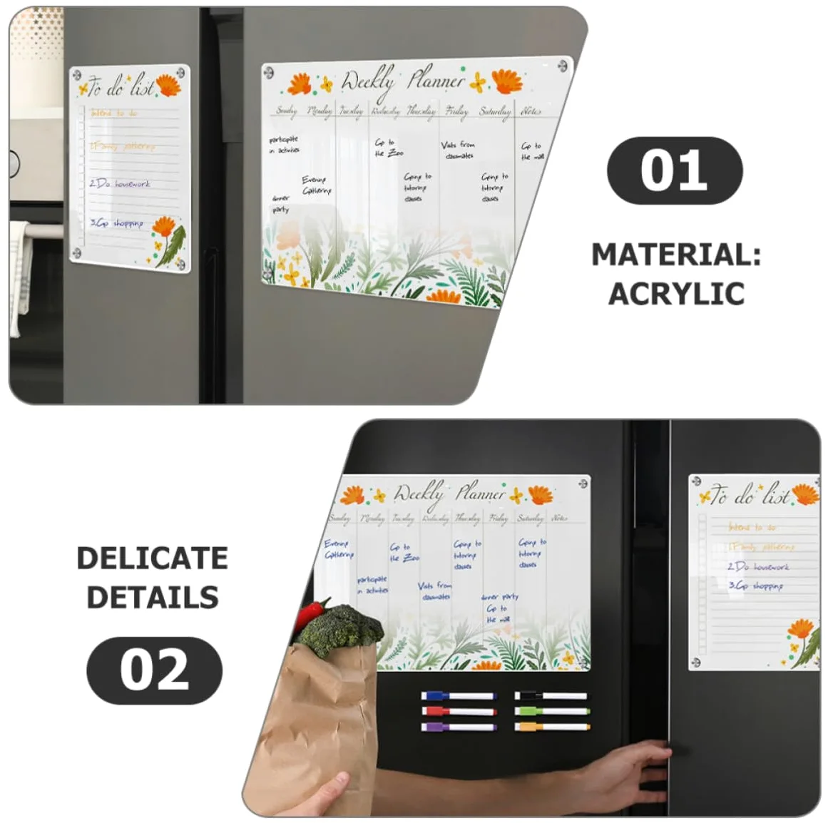 Lavagna Magnetica Trasparente Lavagna Cancella Messaggi in Acrilico per Frigorifero A3+a4, 8 Pezzi Calendario Settimanale per Organizzazione Domestica
