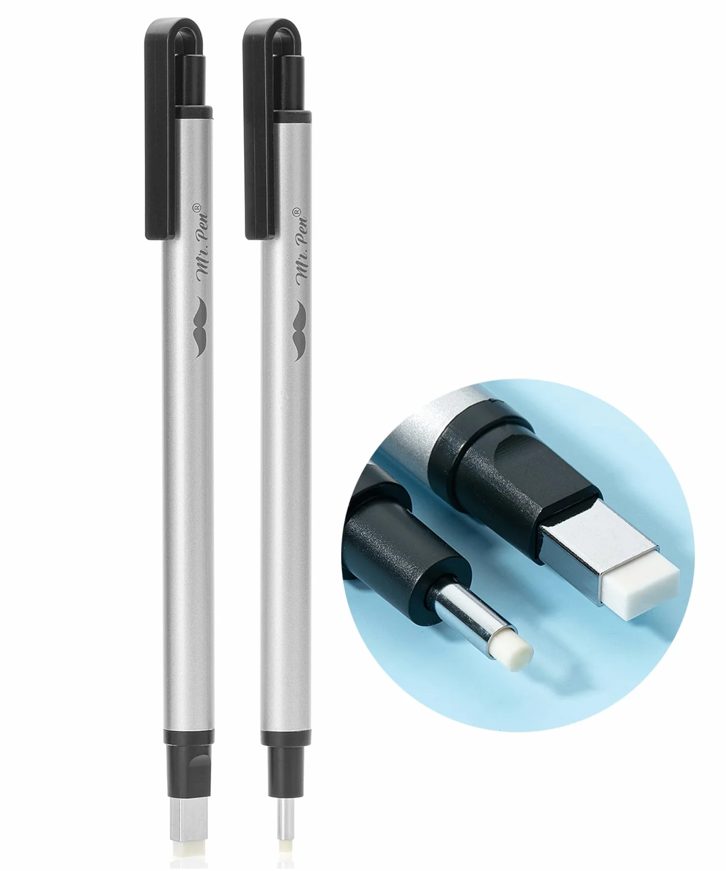 Mr. Pen Penna stile Eraser 2 Pack punta quadrata e rotonda Gomme matita gomma meccanica Art Eraser per disegno Gomma di precisione
