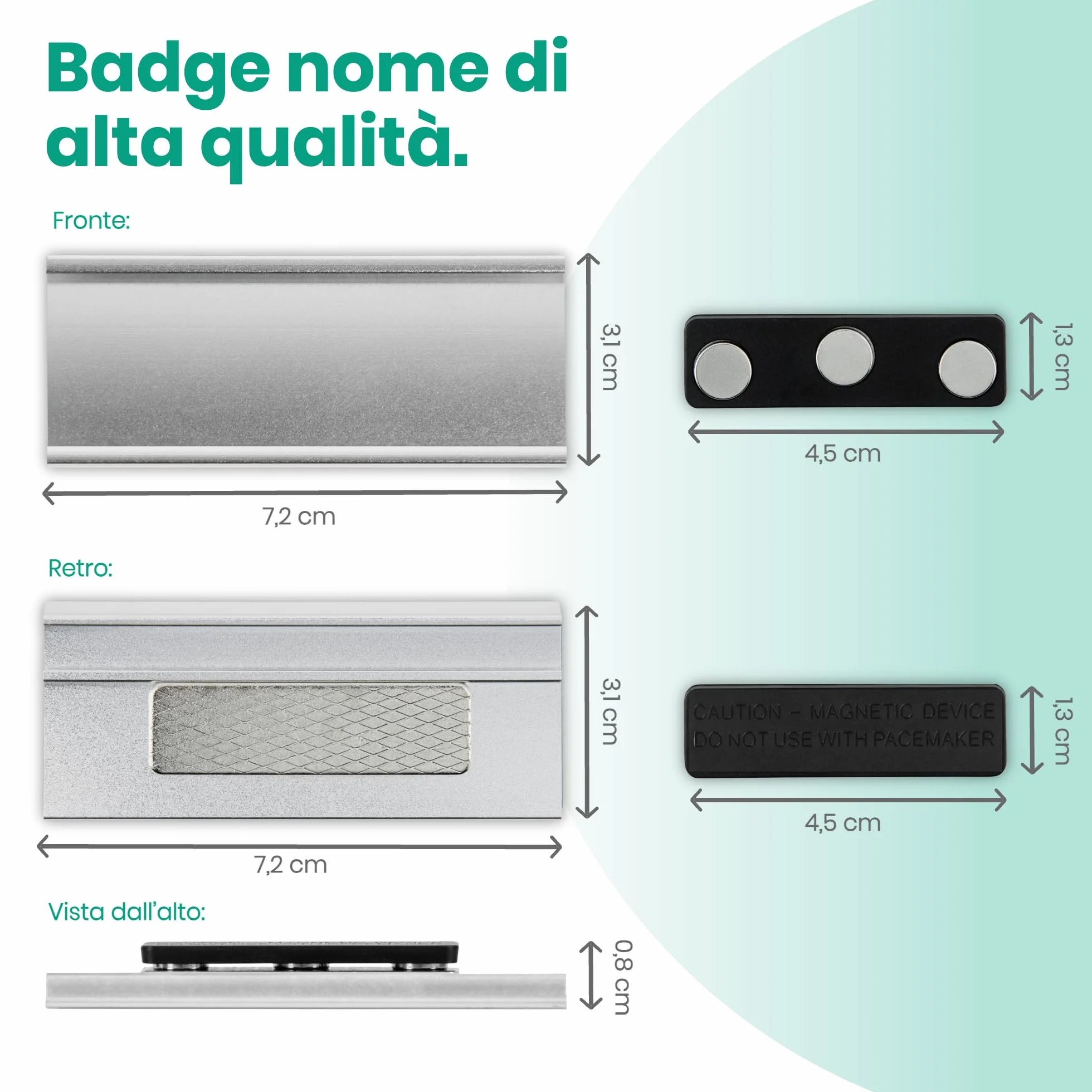 Targhetta magnetica set 20 magneti N40 72x31 mm porta badge alluminio
