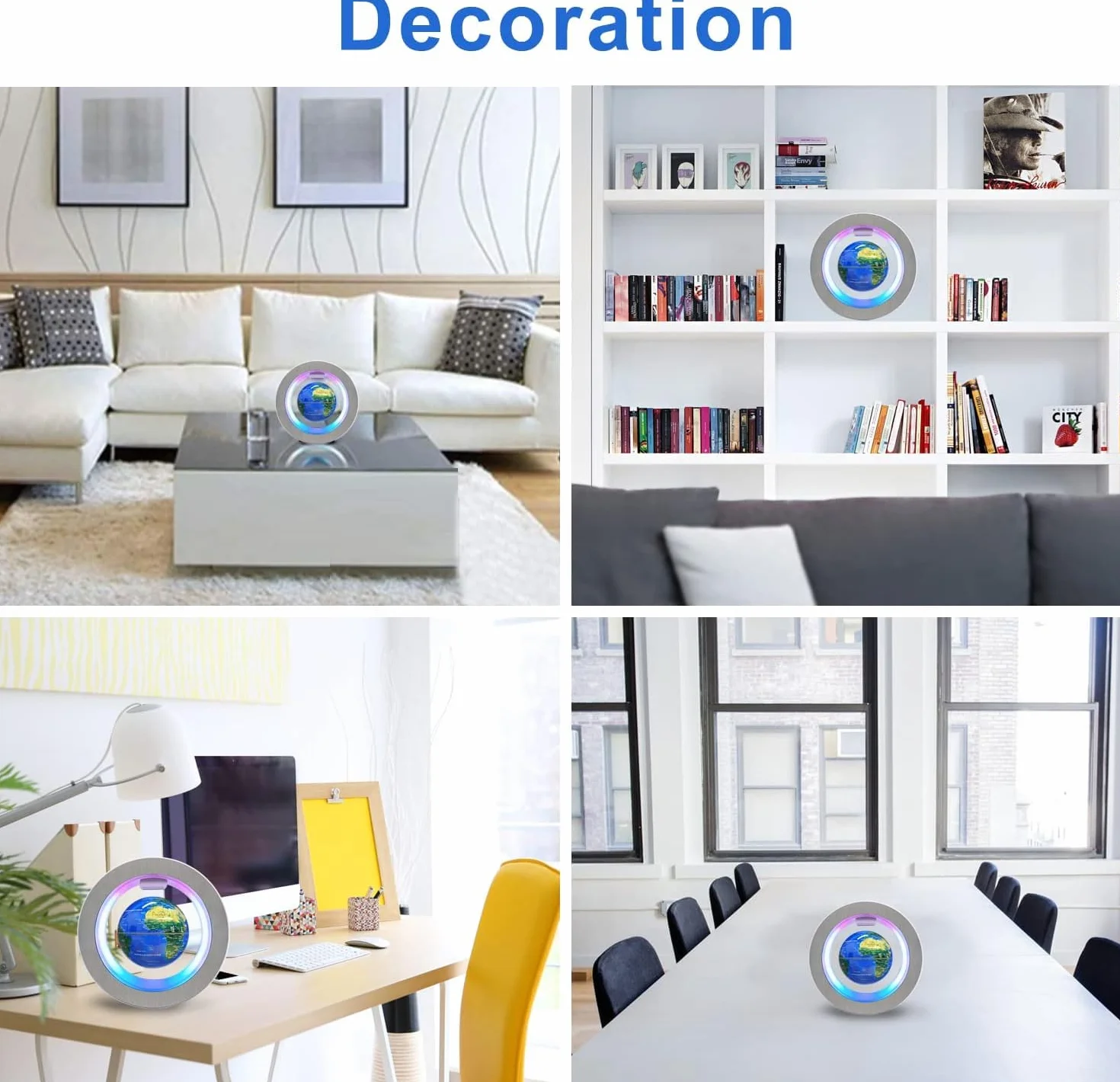 Flagest Mappamondo galleggiante a levitazione magnetica - Globo a forma di O levitante con luci LED per decorazioni educative della casa, ufficio, computer, festa di compleanno e festa (10 cm)