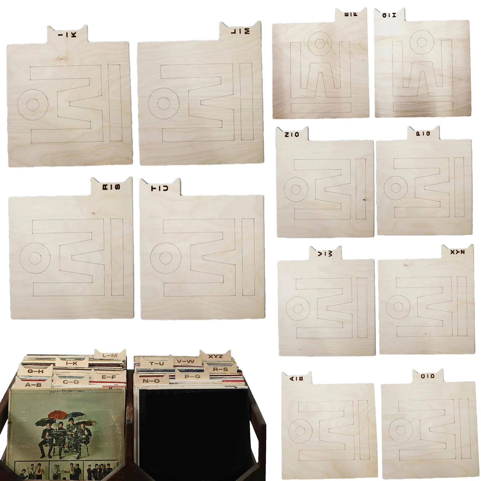 Divisori per dischi in legno, organizer per lettere alfabetiche, 12 pezzi | allineamento verticale e orizzontale per LP, divisori per librerie