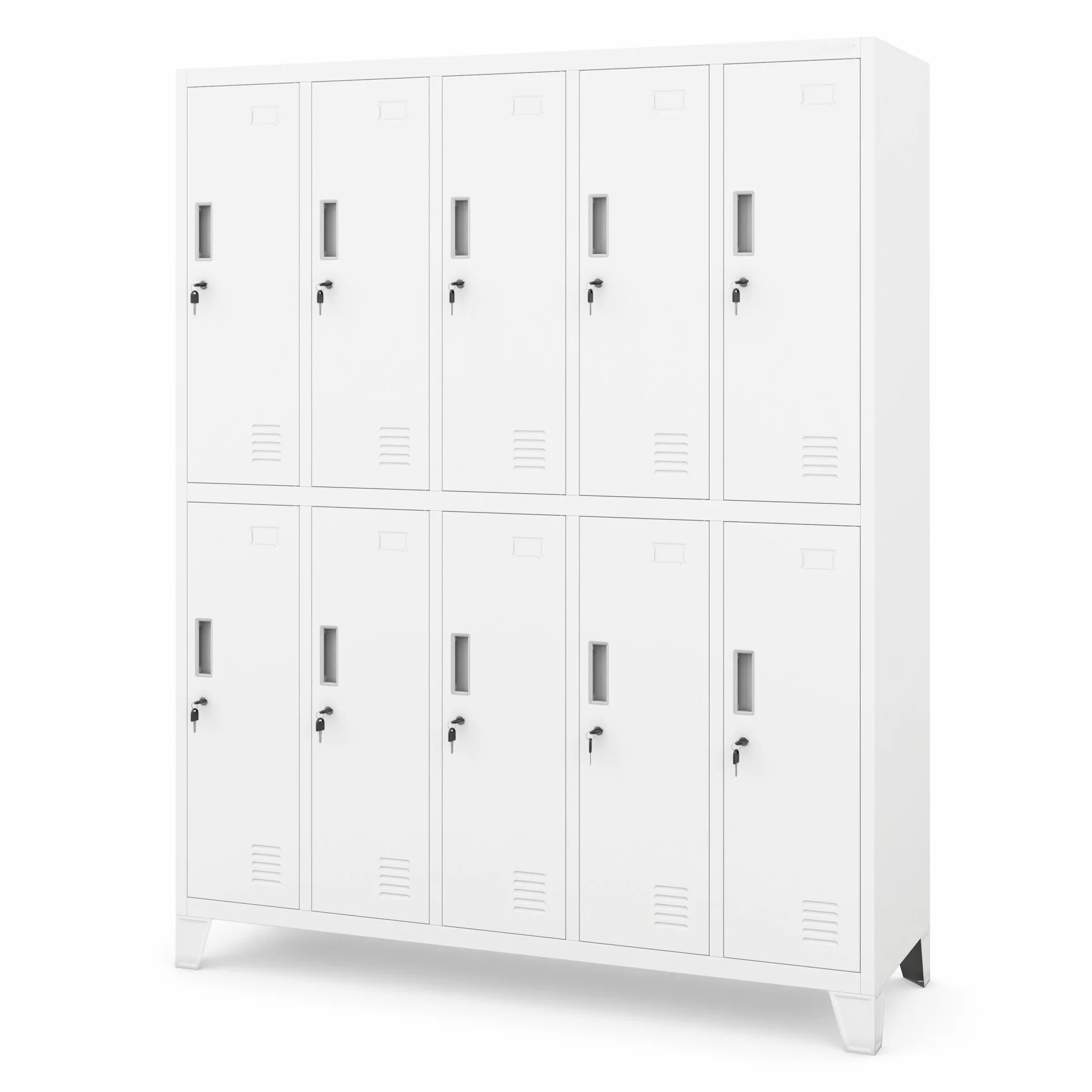 Jan Nowak Armadietto spogliatoio Armadio metallico con 10 Scomparti Fessure di ventilazione Rivestimento in polvere 172 cm x 136 cm x 45 cm (Bianco)