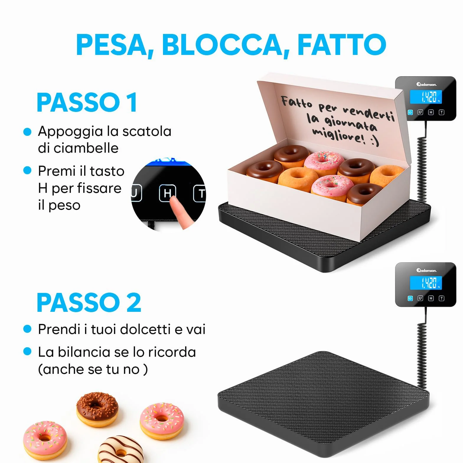 Bilancia Professionale 200 kg/10 g Alta Precisione con Funzione Hold/Tara per Pacchi Bagagli Uso Industriale Nero Opaco